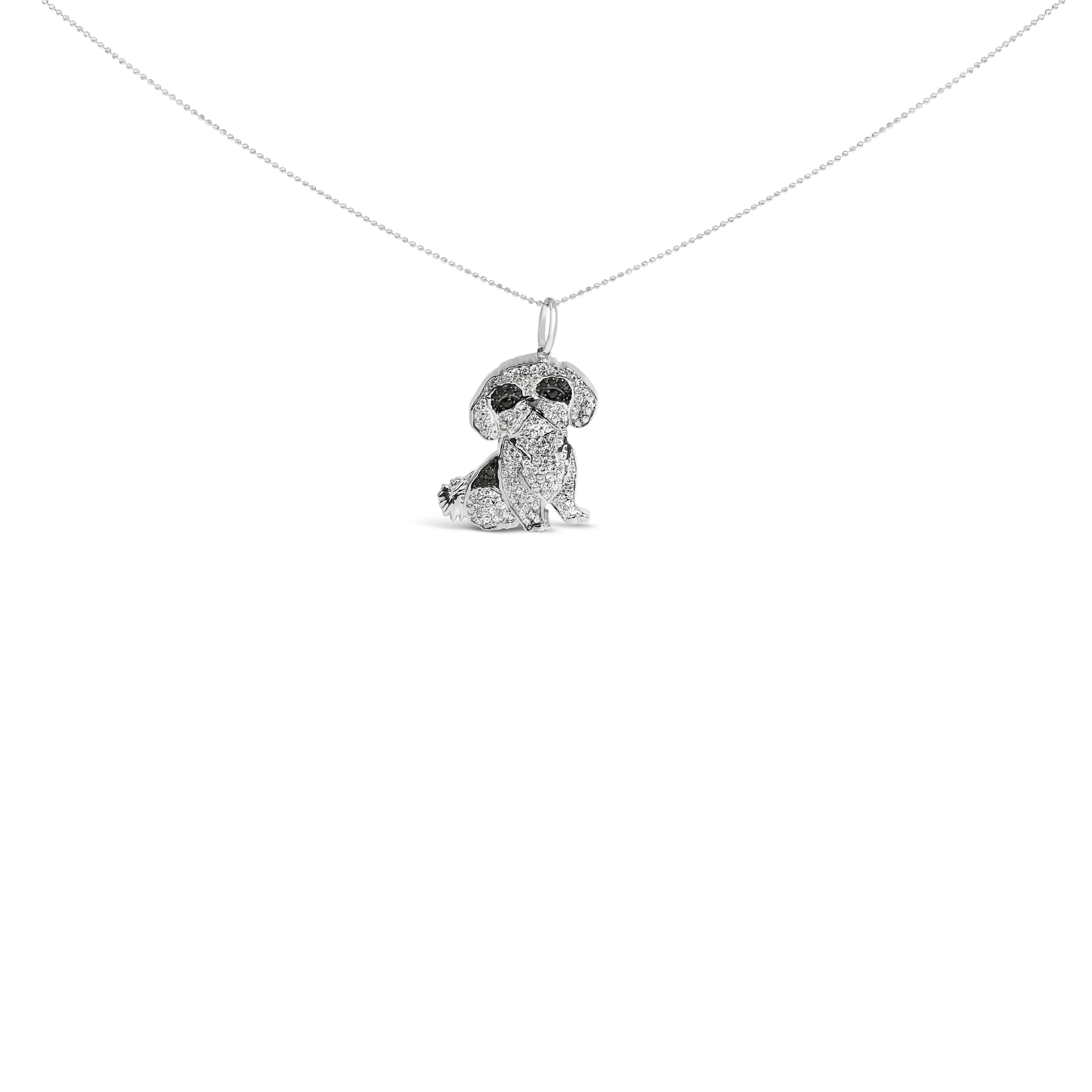 .925 Sterling Silver 1 1/4 Cttw Diamond Shih Tzu Dog Pendant Necklace 18 inch (Black and I-J Color, I2-I3 Clarity) - Image 6