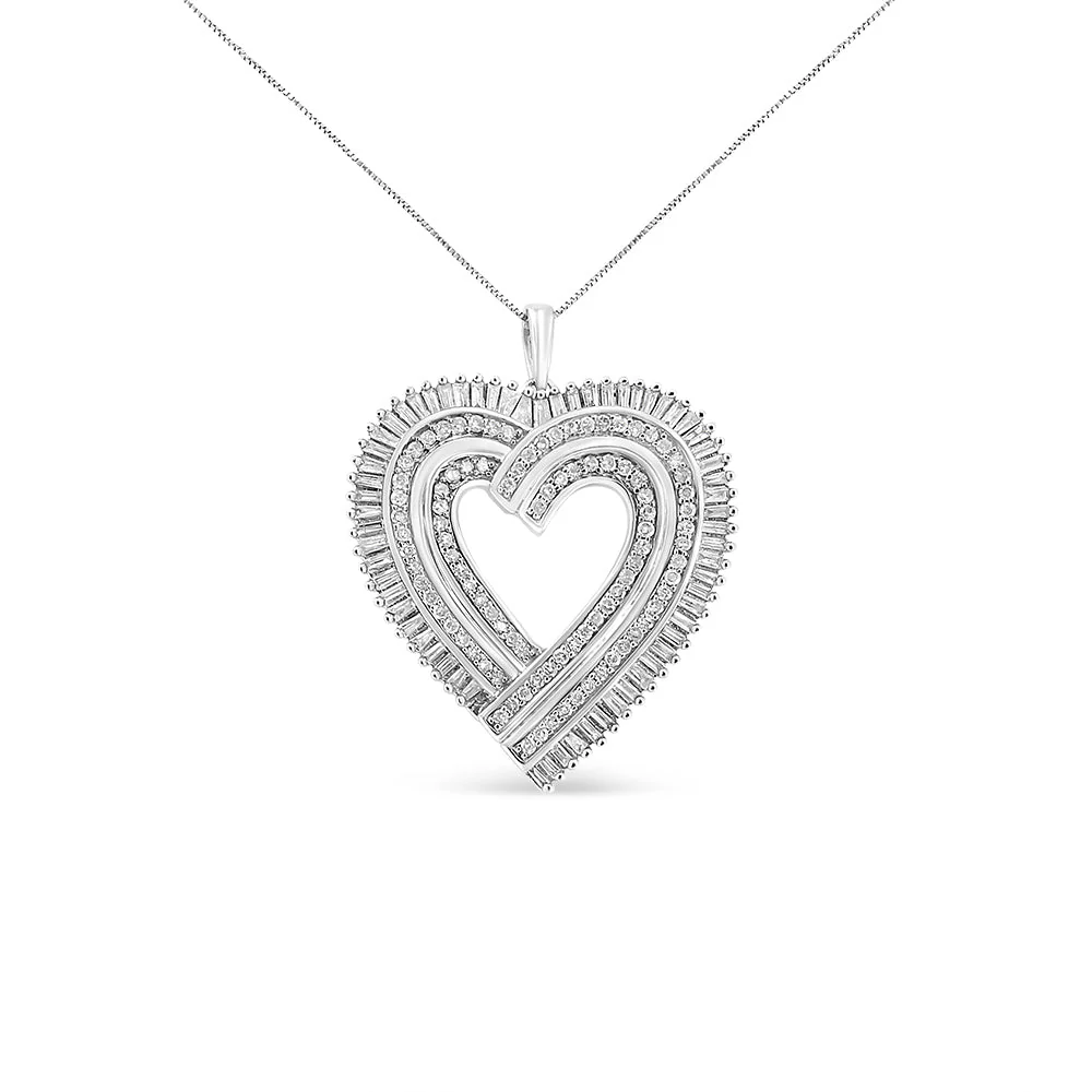 .925 Sterling Silver 1 1/4 Cttw Round and Baguette-Cut Diamond Composite Heart 18" Pendant Necklace (I-J Color, I1-I2 Clarity) - Image 4