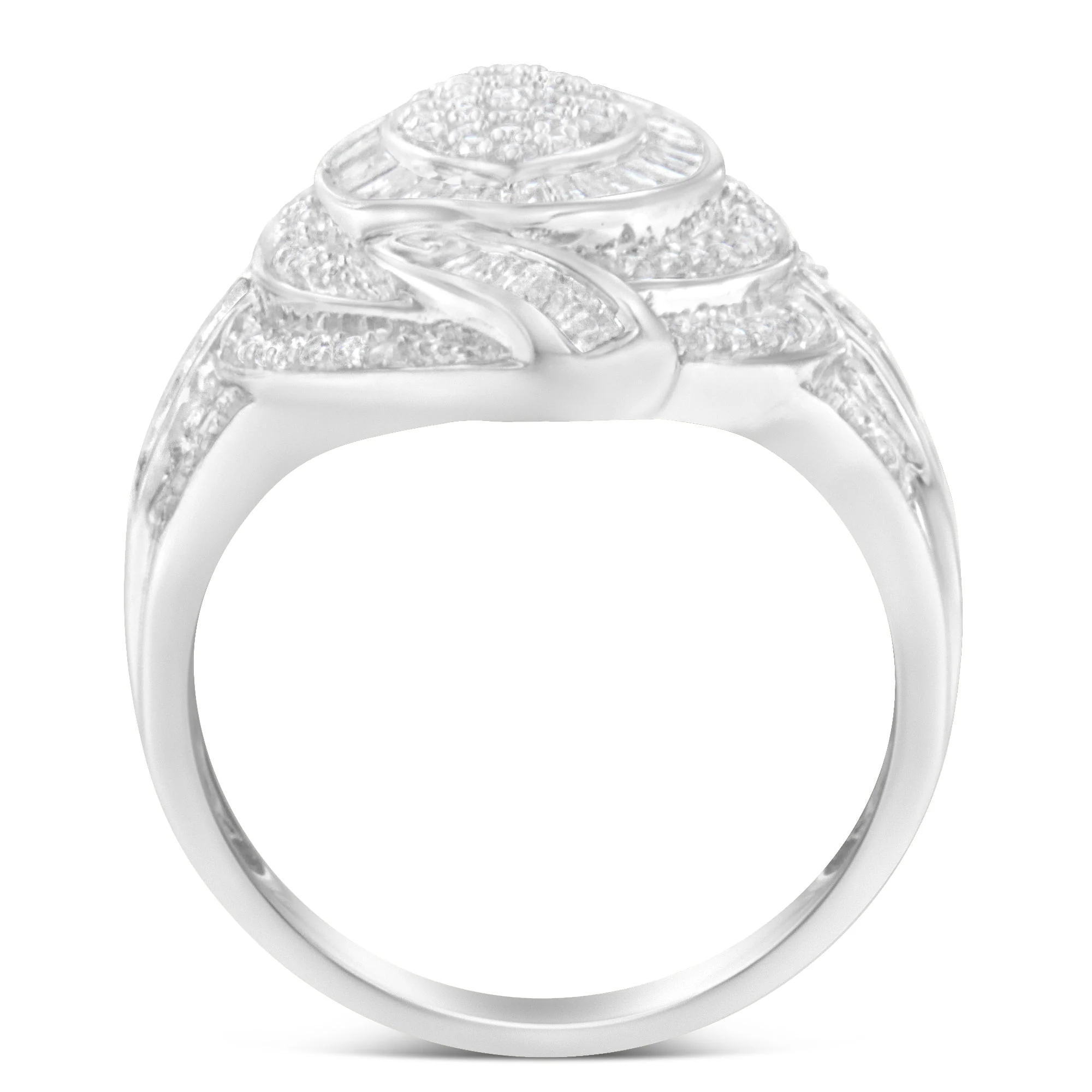 .925 Sterling Silver & 1-1/8 Cttw Diamond Marquise Shaped Cluster Triple Halo Knot Cocktail Fashion Ring (I-J Color, I2-I3 Clarity) - Size 6 - Image 2