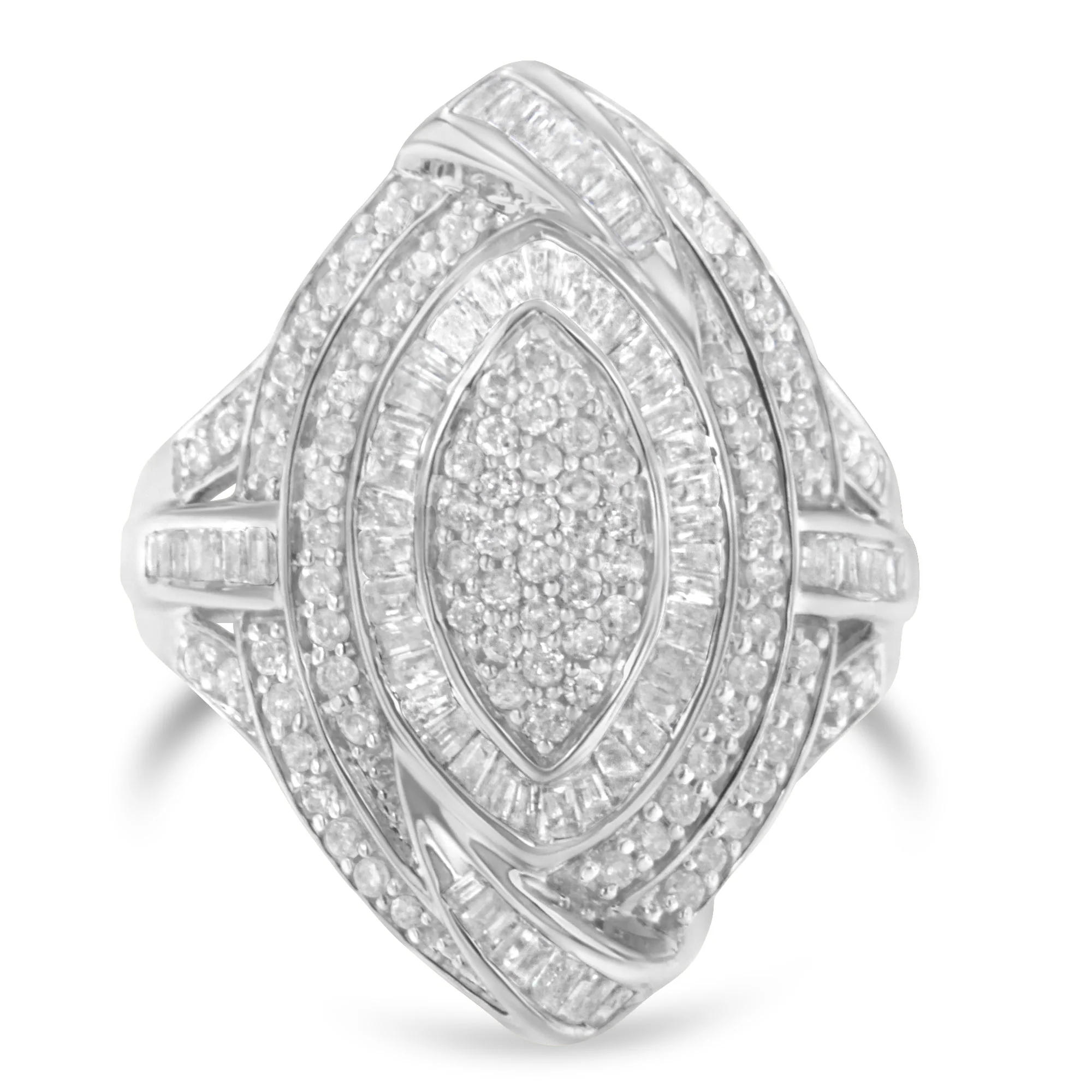 .925 Sterling Silver & 1-1/8 Cttw Diamond Marquise Shaped Cluster Triple Halo Knot Cocktail Fashion Ring (I-J Color, I2-I3 Clarity) - Size 6 - Image 3