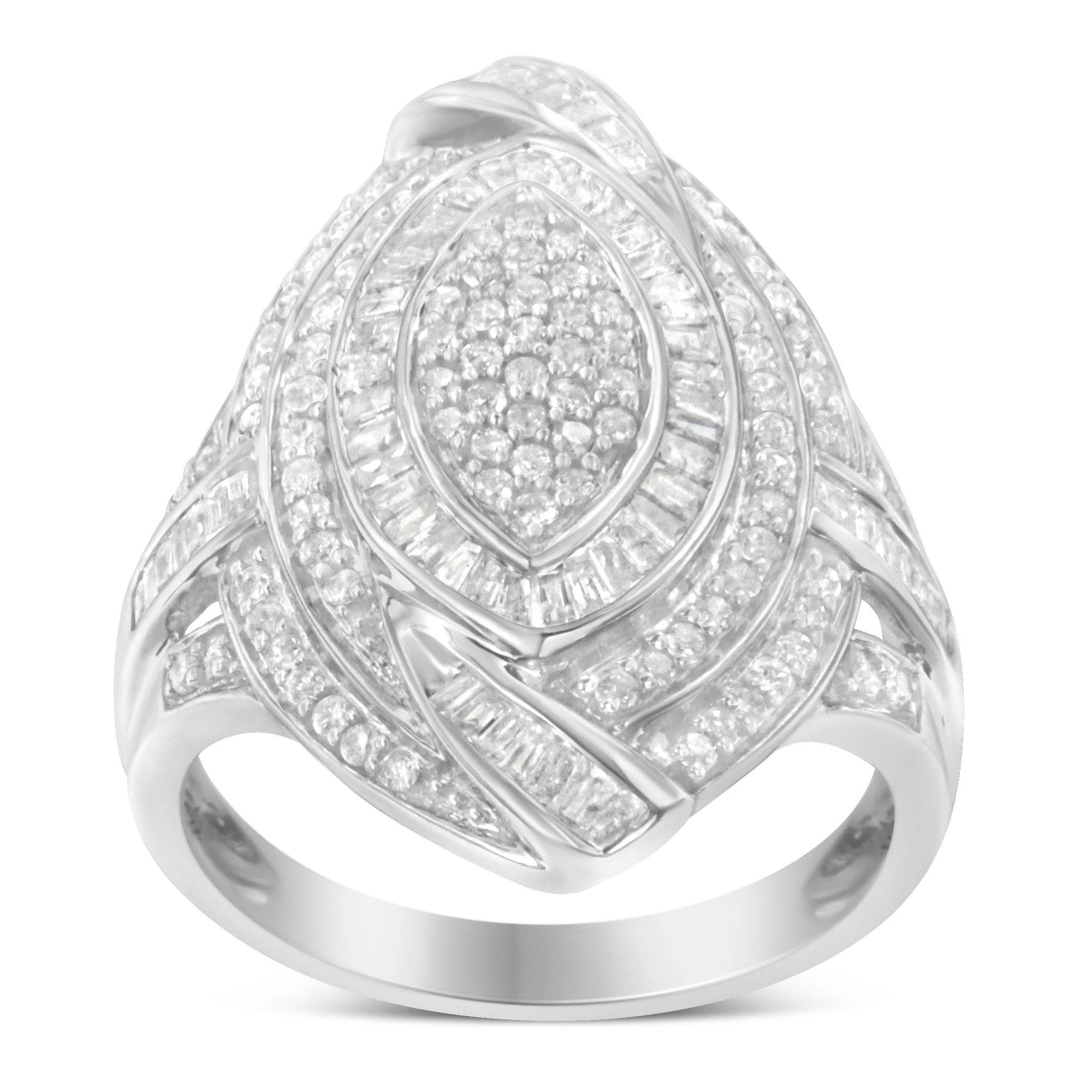 .925 Sterling Silver & 1-1/8 Cttw Diamond Marquise Shaped Cluster Triple Halo Knot Cocktail Fashion Ring (I-J Color, I2-I3 Clarity) - Size 6 - Image 4