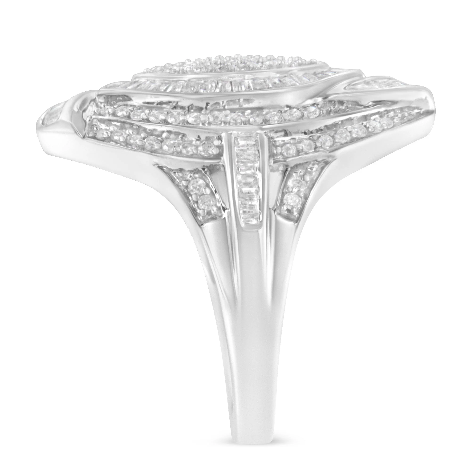 .925 Sterling Silver & 1-1/8 Cttw Diamond Marquise Shaped Cluster Triple Halo Knot Cocktail Fashion Ring (I-J Color, I2-I3 Clarity) - Size 6 - Image 5