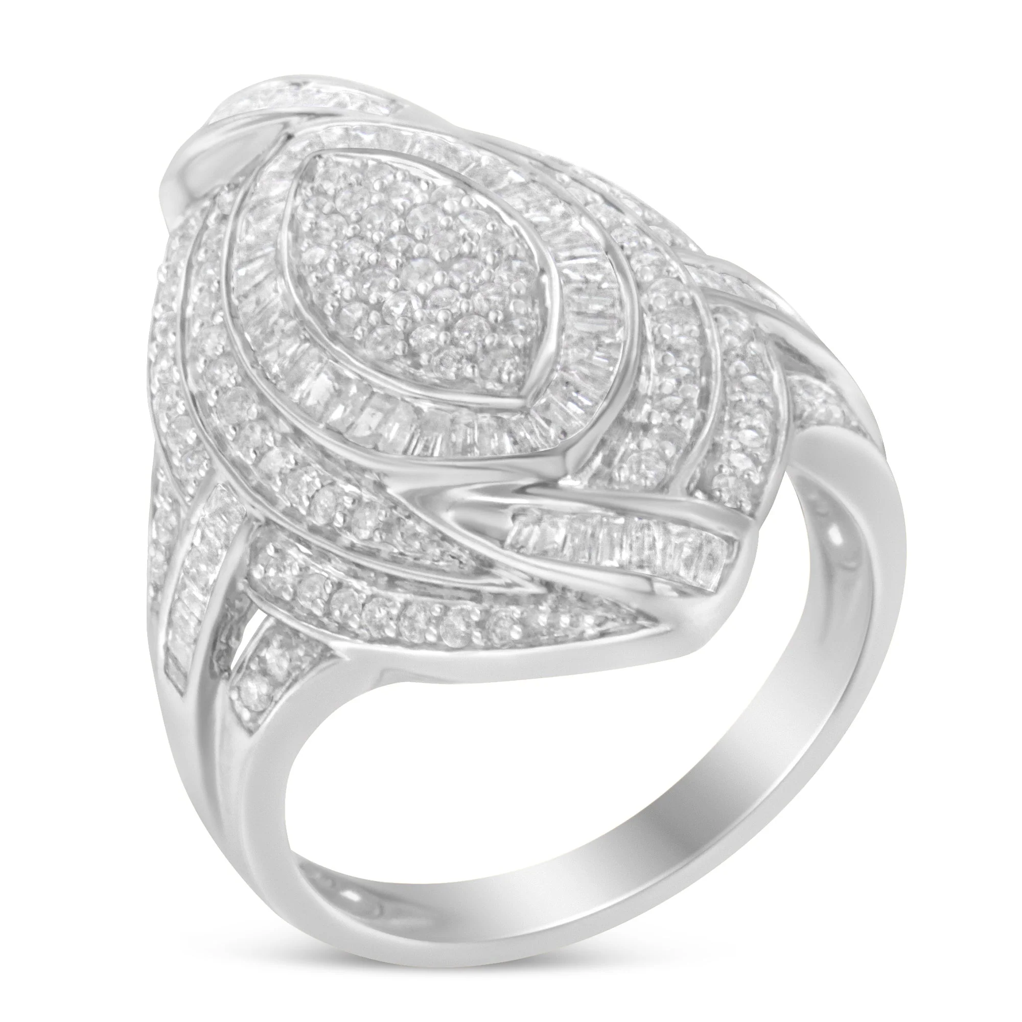 .925 Sterling Silver & 1-1/8 Cttw Diamond Marquise Shaped Cluster Triple Halo Knot Cocktail Fashion Ring (I-J Color, I2-I3 Clarity) - Size 6 - Image 6