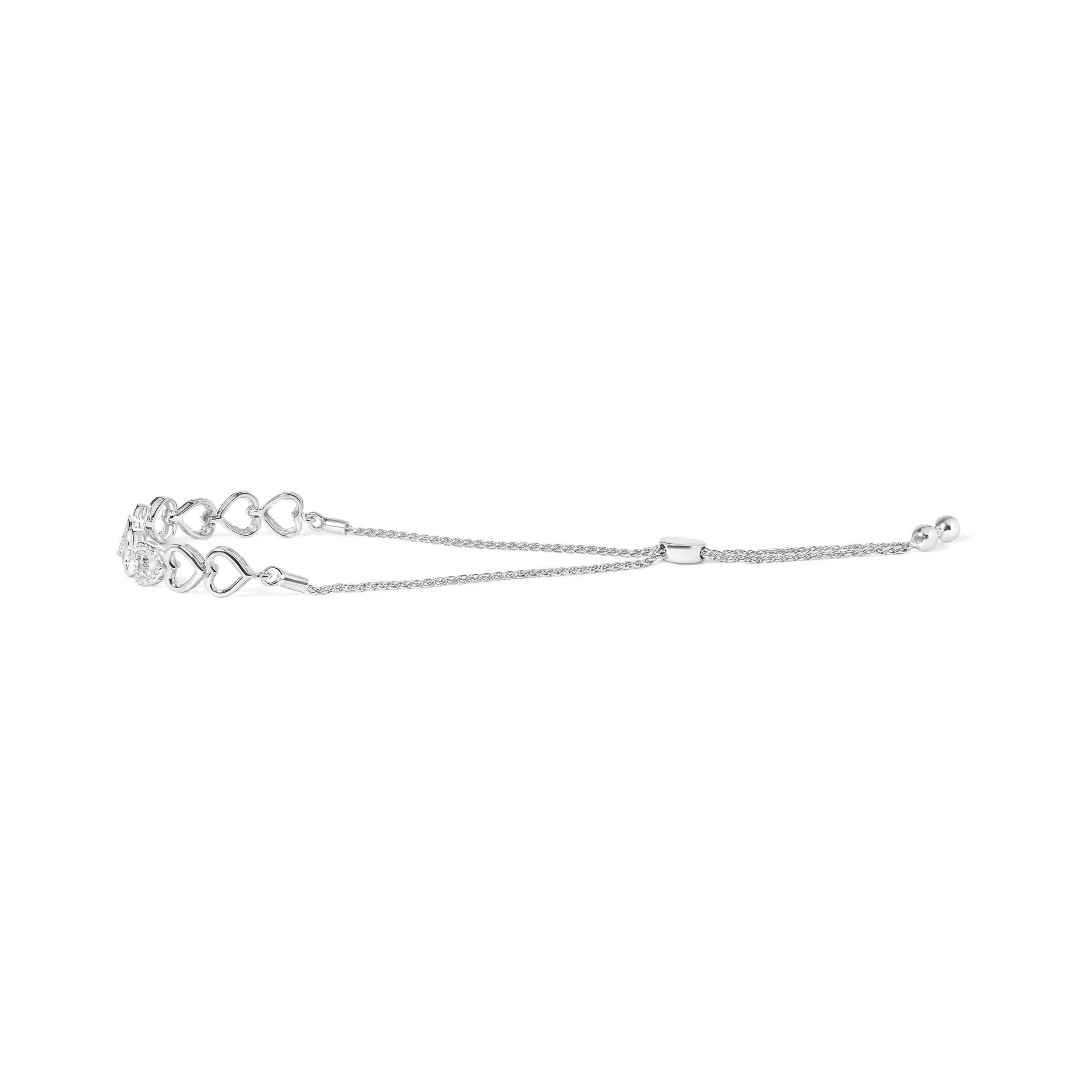 .925 Sterling Silver 1/10 Cttw Diamond Heart Link Bolo Bracelet (I-J Color, I2-I3 Clarity) - Image 5