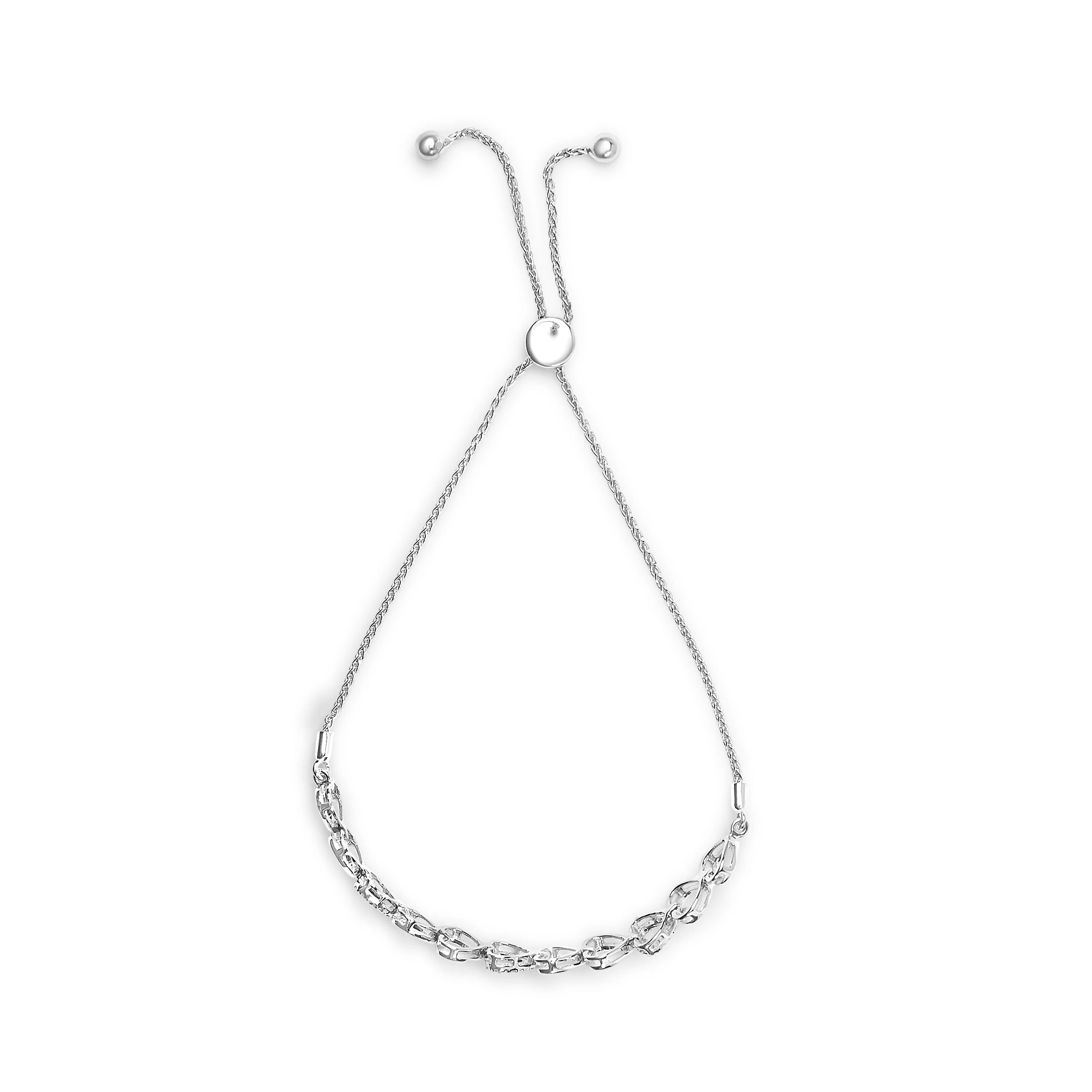 .925 Sterling Silver 1/10 Cttw Diamond Heart Link Bolo Bracelet (I-J Color, I2-I3 Clarity) - Image 6
