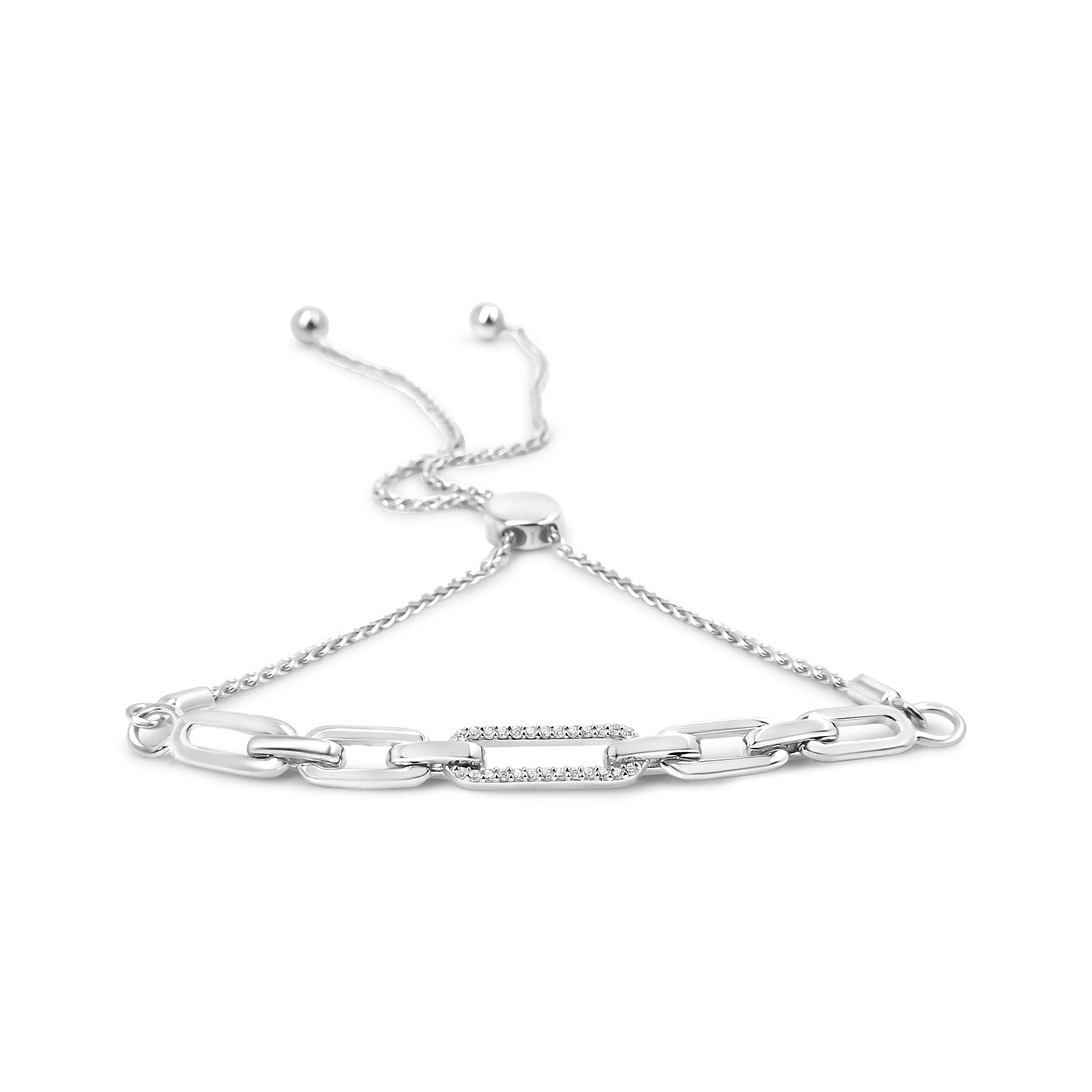 .925 Sterling Silver 1/10 Cttw Diamond Paperclip Link Adjustable Bolo Bracelet (I-J Color, I2-I3 Clarity) - Image 4