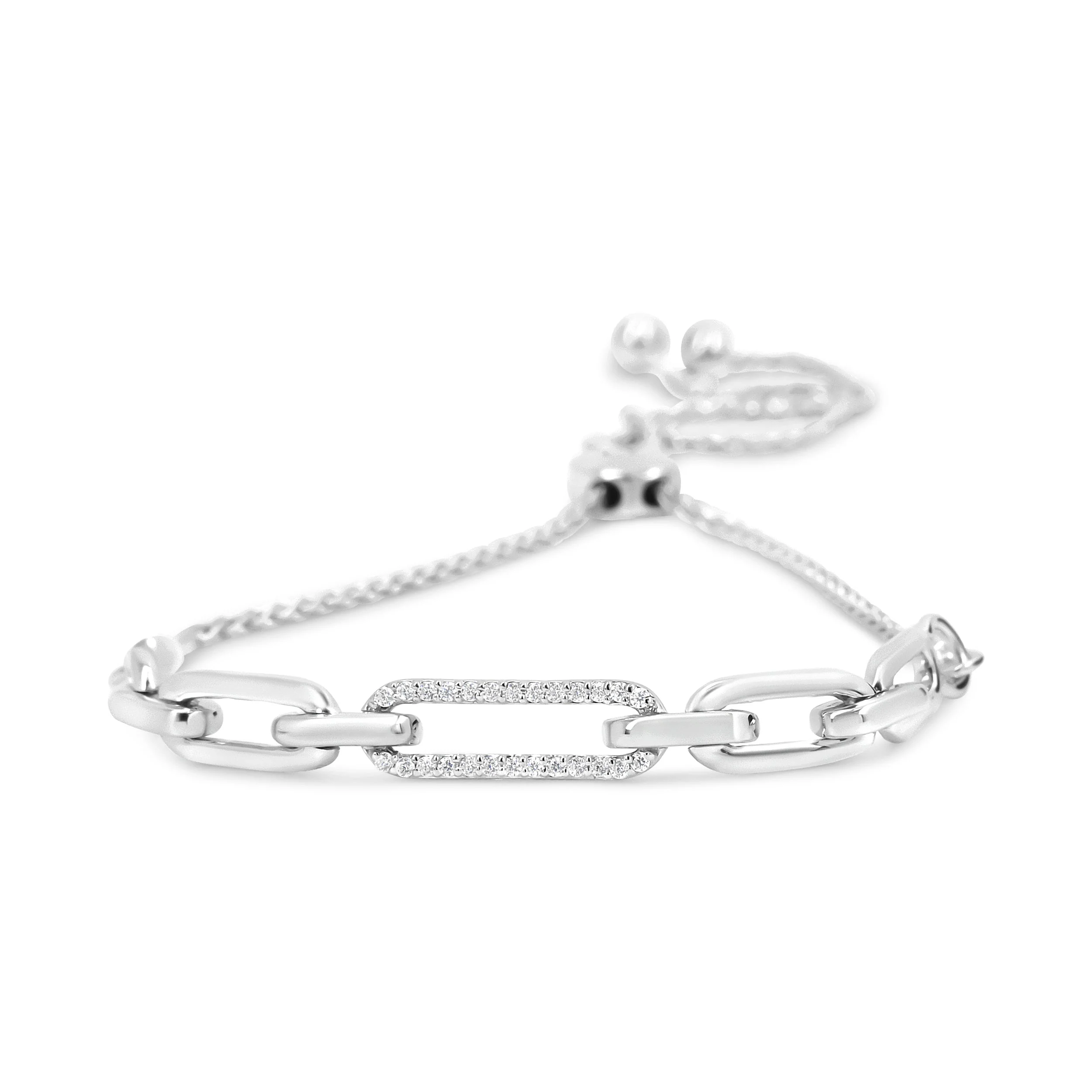 .925 Sterling Silver 1/10 Cttw Diamond Paperclip Link Adjustable Bolo Bracelet (I-J Color, I2-I3 Clarity) - Image 5