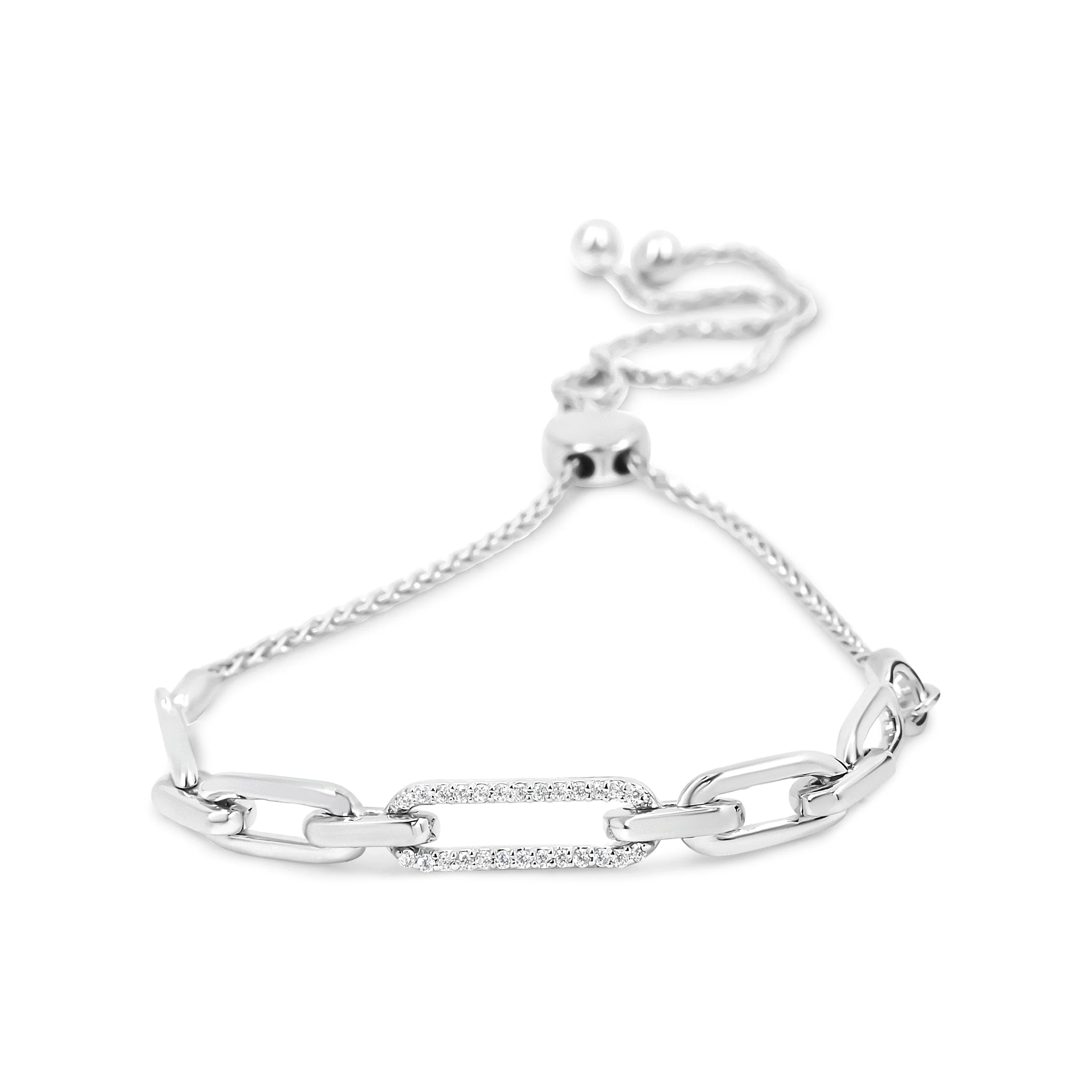 .925 Sterling Silver 1/10 Cttw Diamond Paperclip Link Adjustable Bolo Bracelet (I-J Color, I2-I3 Clarity) - Image 6