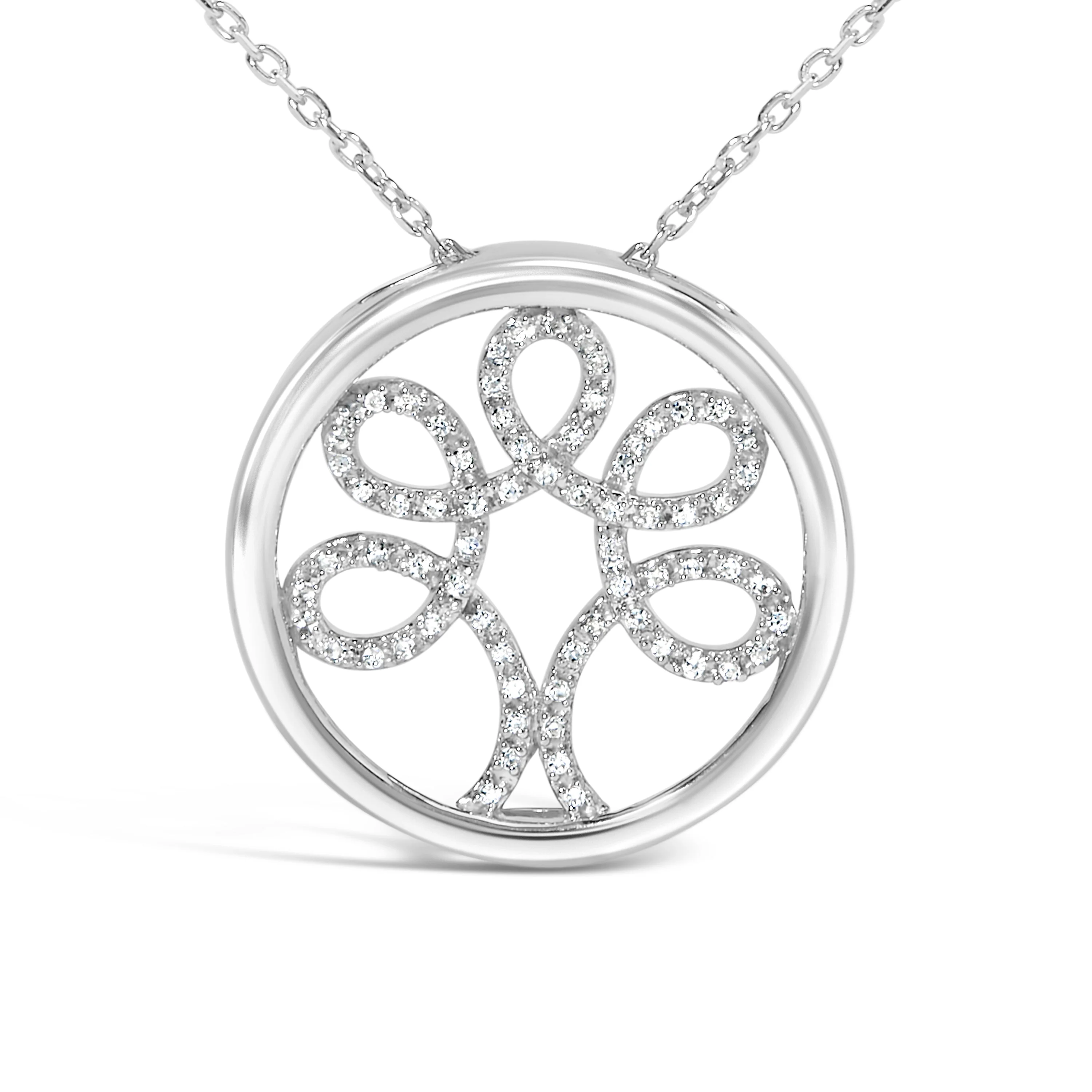 .925 Sterling Silver 1/10 Cttw Diamond Tree of Life Pendant Necklace (I-J Color, I3 Clarity) - Image 2