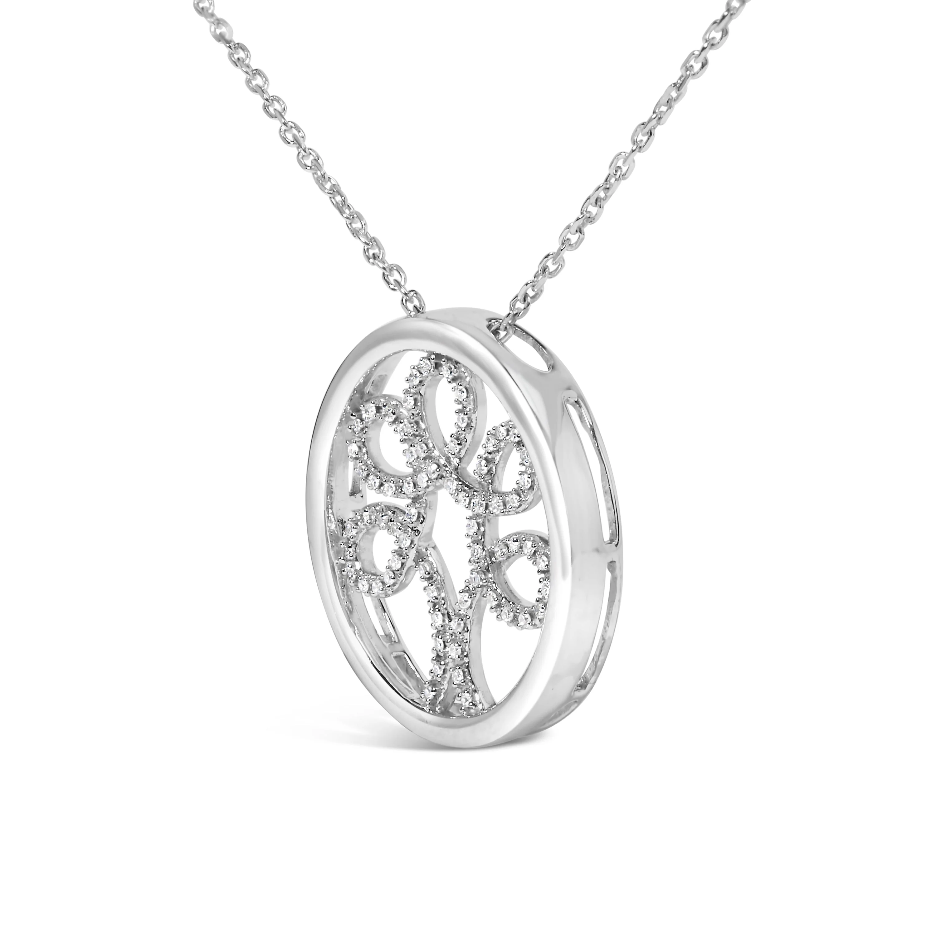 .925 Sterling Silver 1/10 Cttw Diamond Tree of Life Pendant Necklace (I-J Color, I3 Clarity) - Image 3