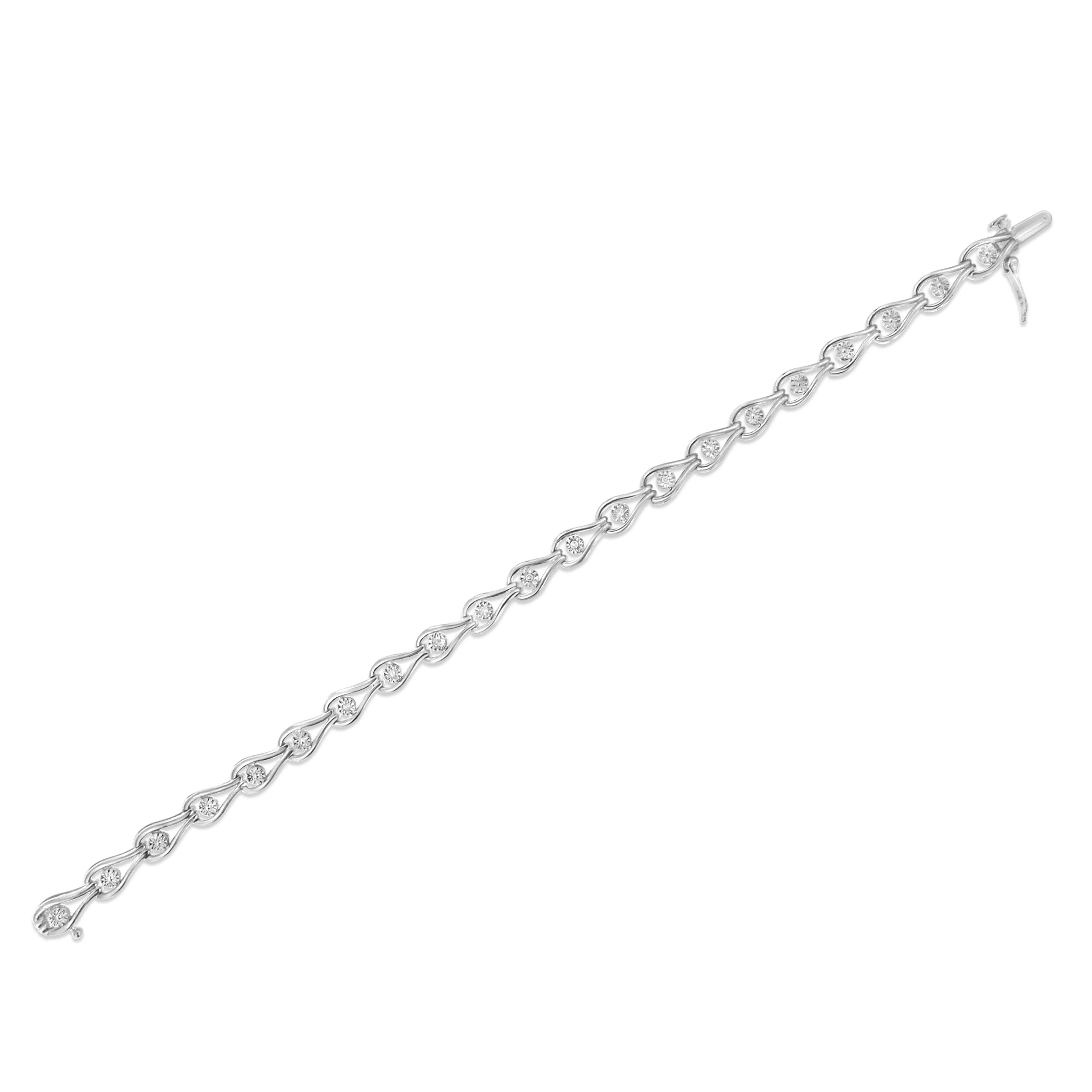 .925 Sterling Silver 1/10 Cttw Miracle-Set Diamond Pear Shape and Bezel Link Bracelet (I-J Color, I3 Clarity) - 7.25" - Image 10