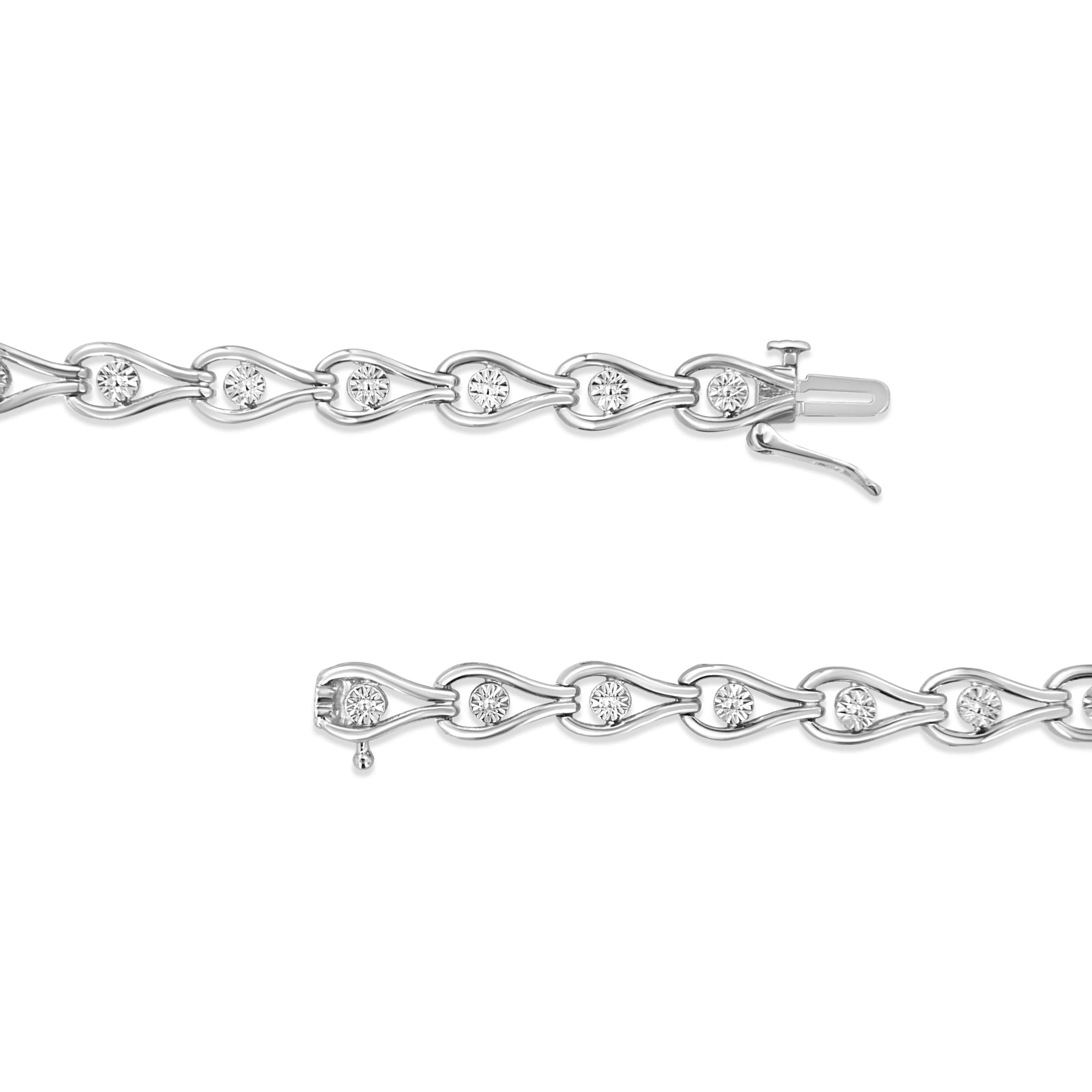 .925 Sterling Silver 1/10 Cttw Miracle-Set Diamond Pear Shape and Bezel Link Bracelet (I-J Color, I3 Clarity) - 7.25" - Image 3