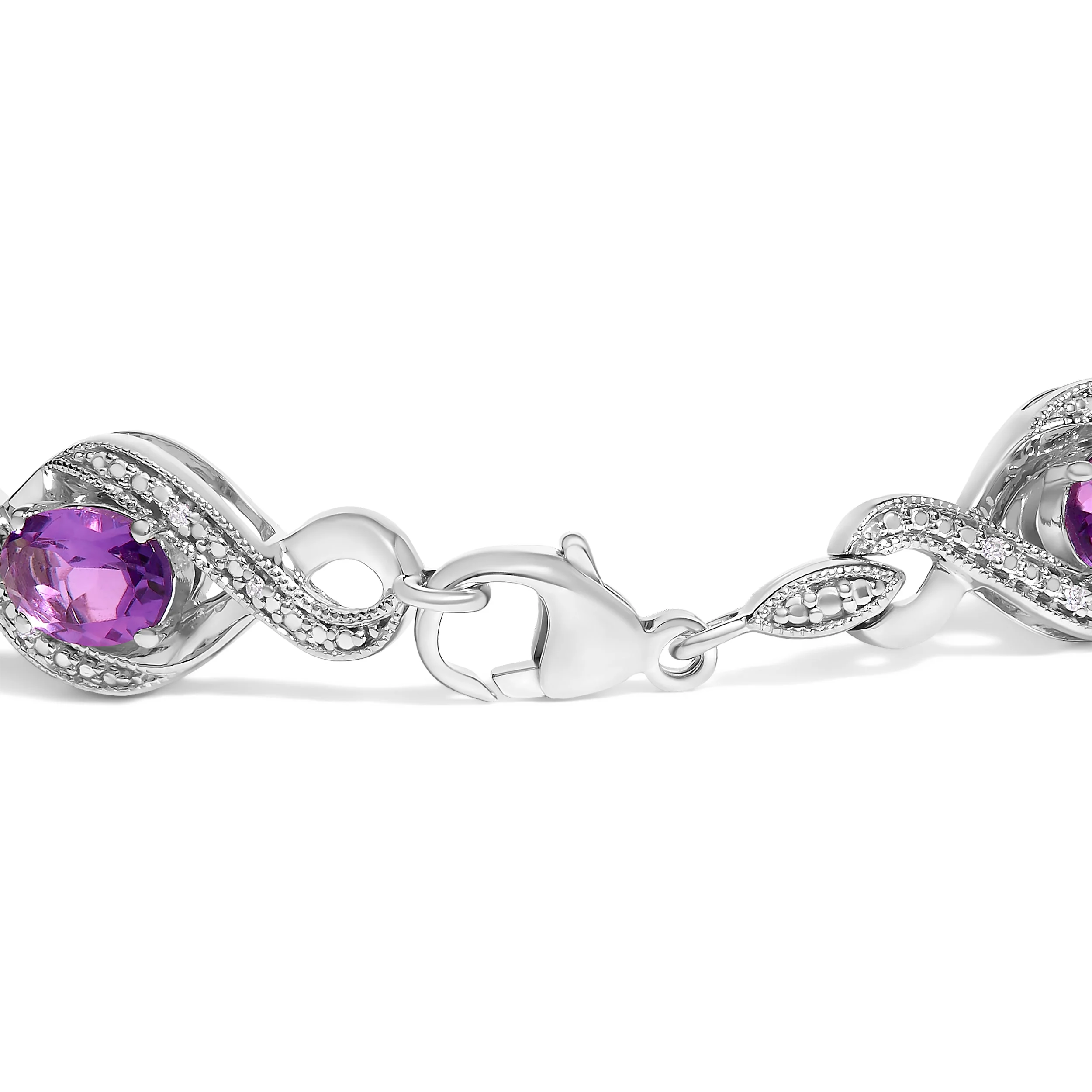 .925 Sterling Silver 1/10 Cttw Natural Round Diamond and 7X5MM Oval Amethyst Cross Tennis Bracelet (I-J Color, I1-I2 Clarity) - 7" - Image 2