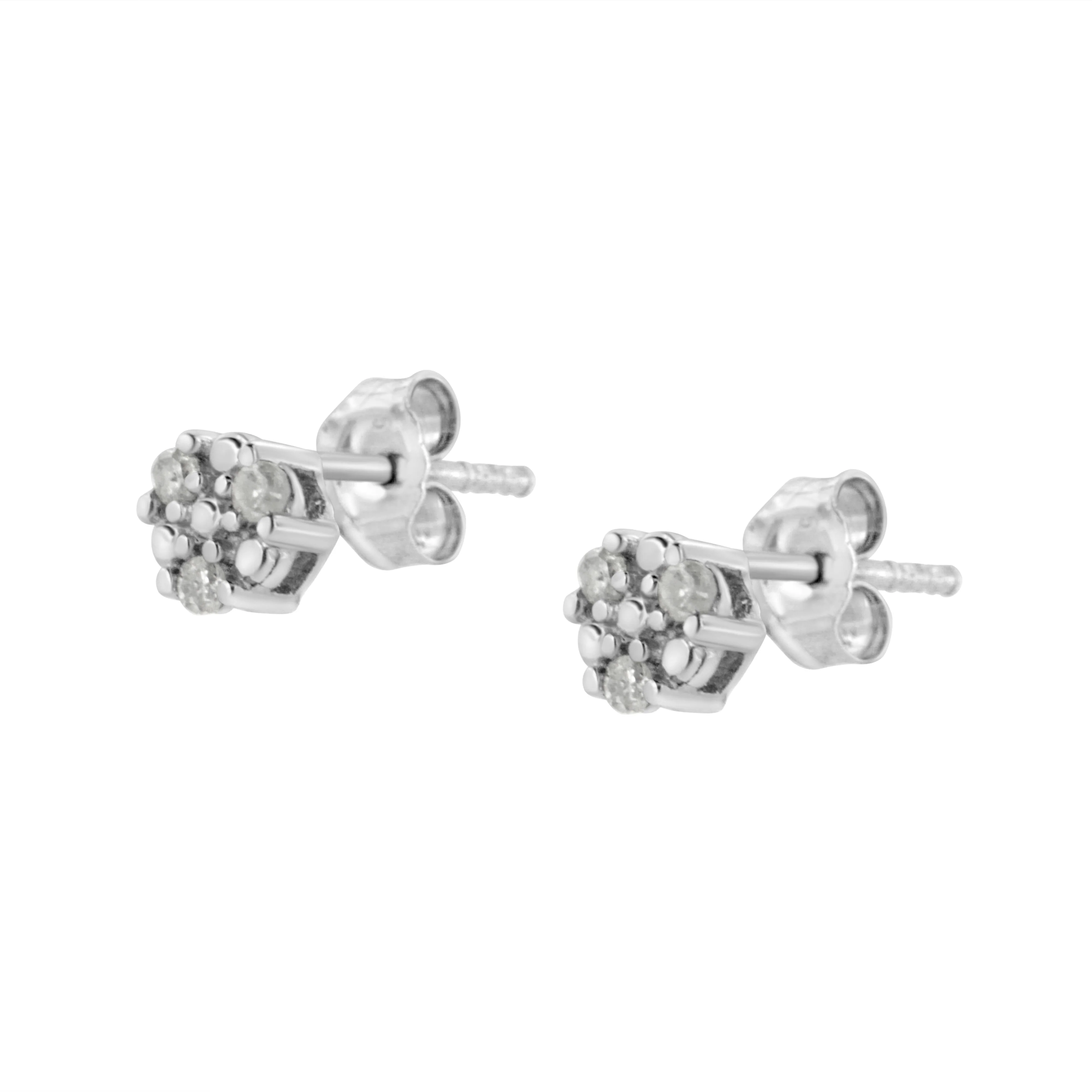 .925 Sterling Silver 1/10 cttw Prong Set Round-Cut Trio Diamond Stud Earrings (I-J Color, I3 Clarity) - Image 3