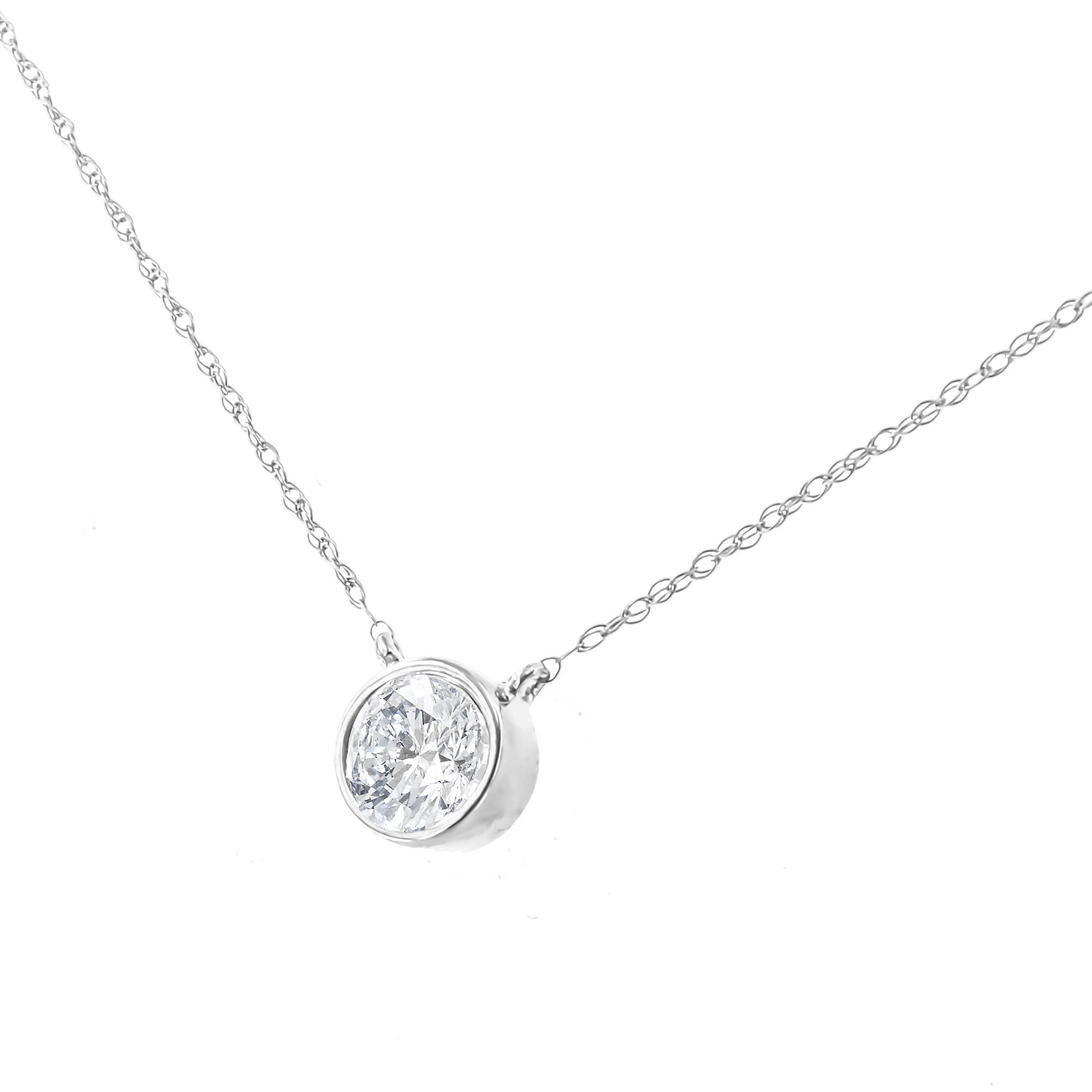 .925 Sterling Silver 1/10 Cttw Round-Cut Diamond Bezel 18" Pendant Necklace (J-K Color, I1-I2 Clarity) - Image 10