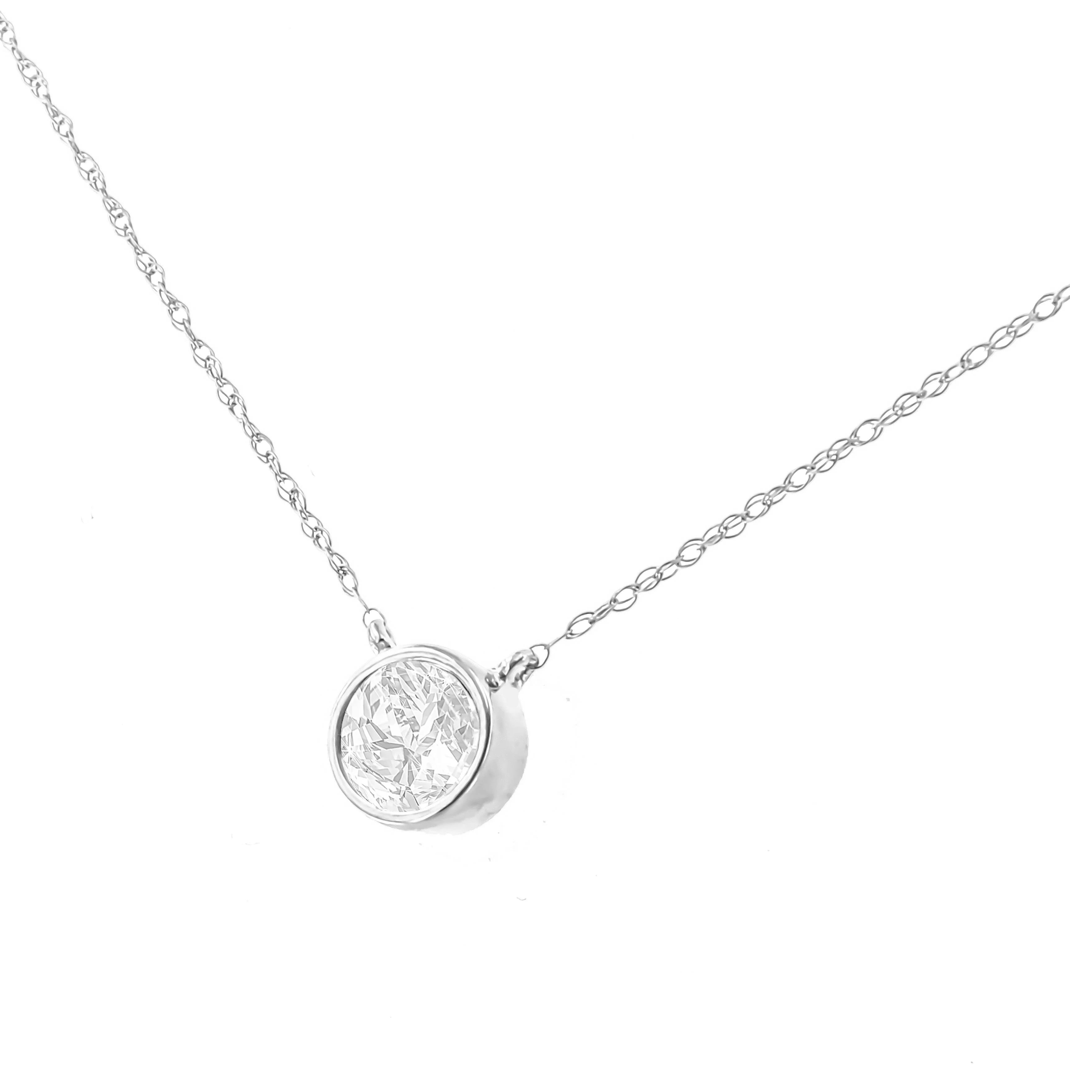 .925 Sterling Silver 1/10 Cttw Round-Cut Diamond Bezel 18" Pendant Necklace (J-K Color, I1-I2 Clarity) - Image 9