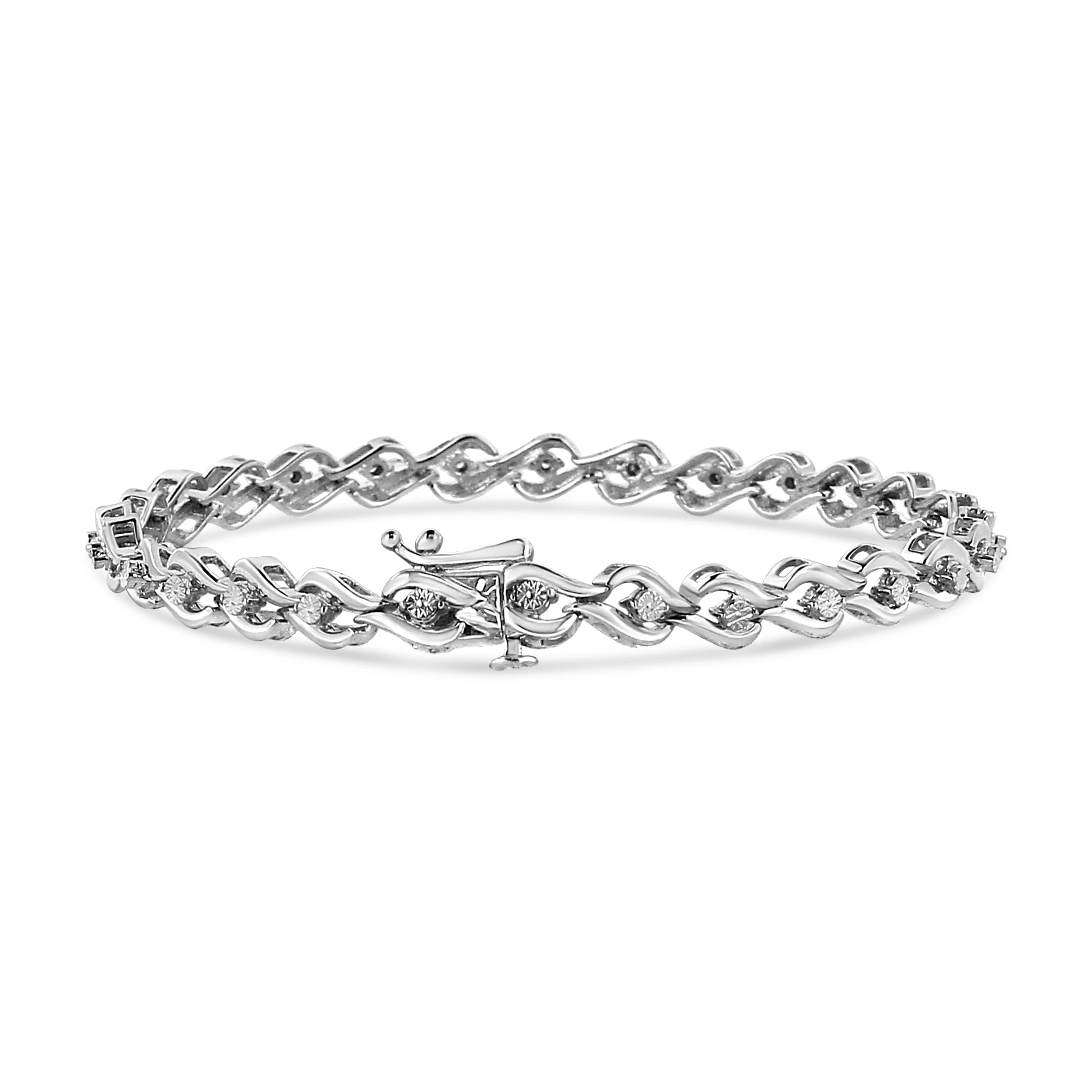.925 Sterling Silver 1/10 Cttw Round-Cut Diamond Links of Flame Bracelet (I-J Color, I3) - 7.25" - Image 2