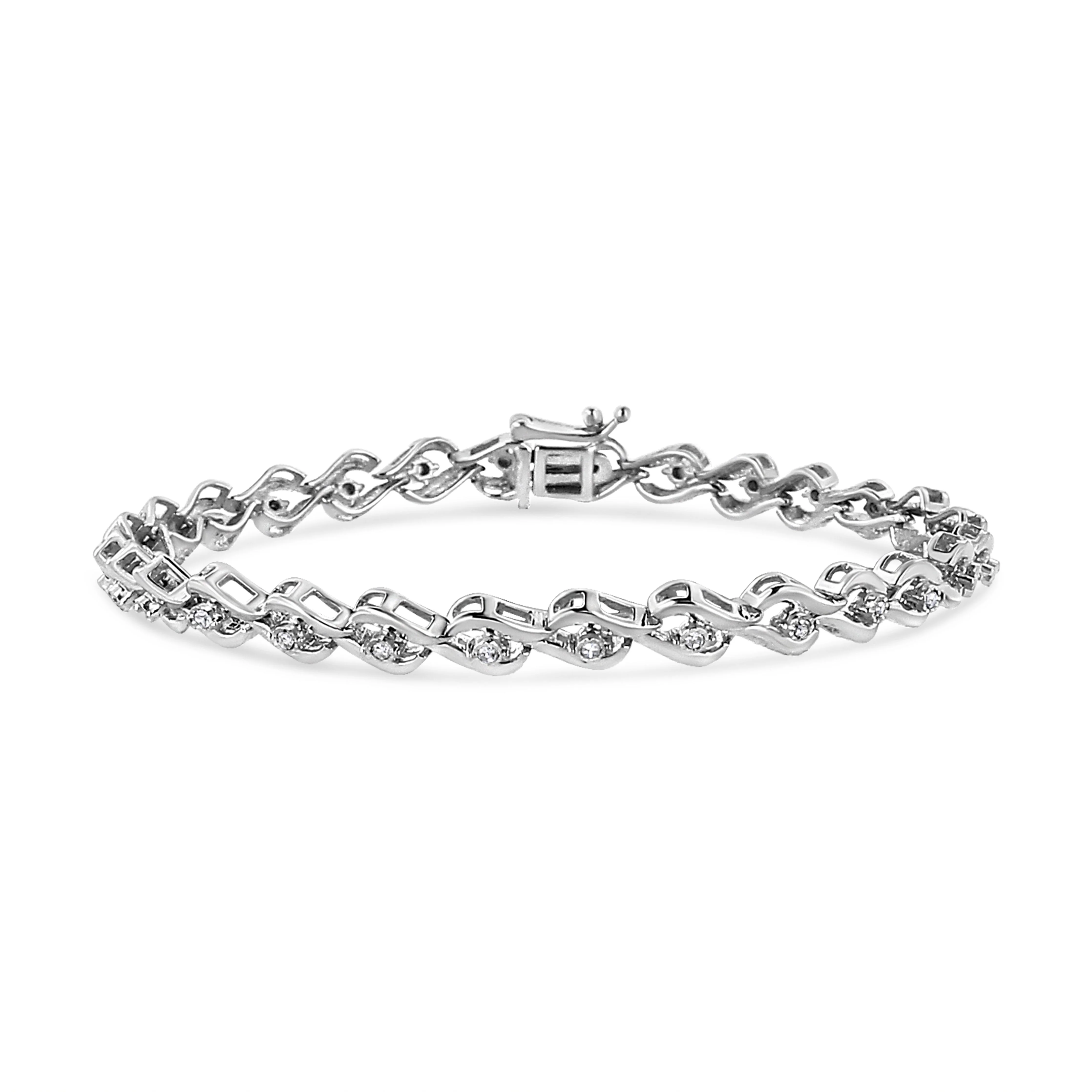.925 Sterling Silver 1/10 Cttw Round-Cut Diamond Links of Flame Bracelet (I-J Color, I3) - 7.25" - Image 5