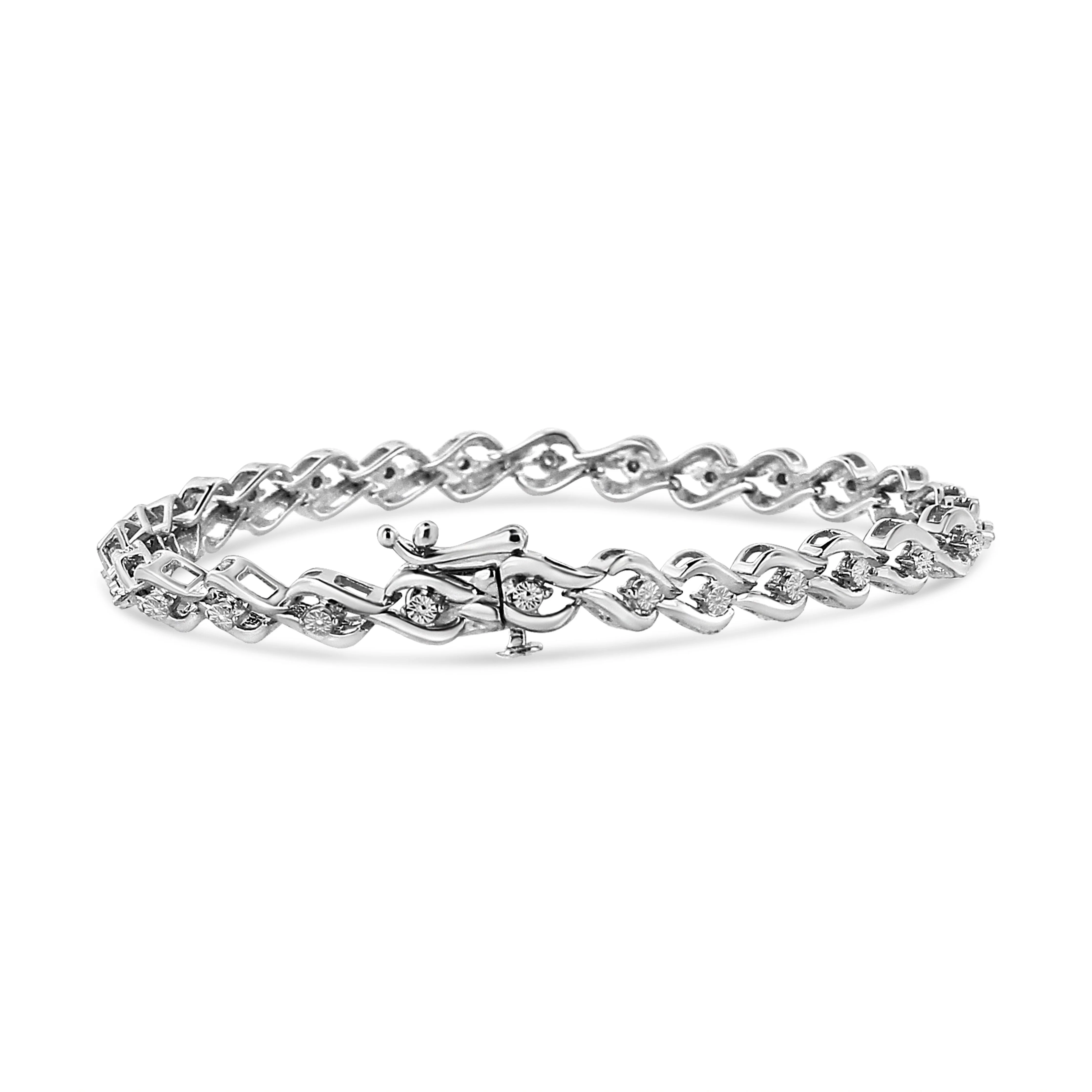 .925 Sterling Silver 1/10 Cttw Round-Cut Diamond Links of Flame Bracelet (I-J Color, I3) - 7.25" - Image 7