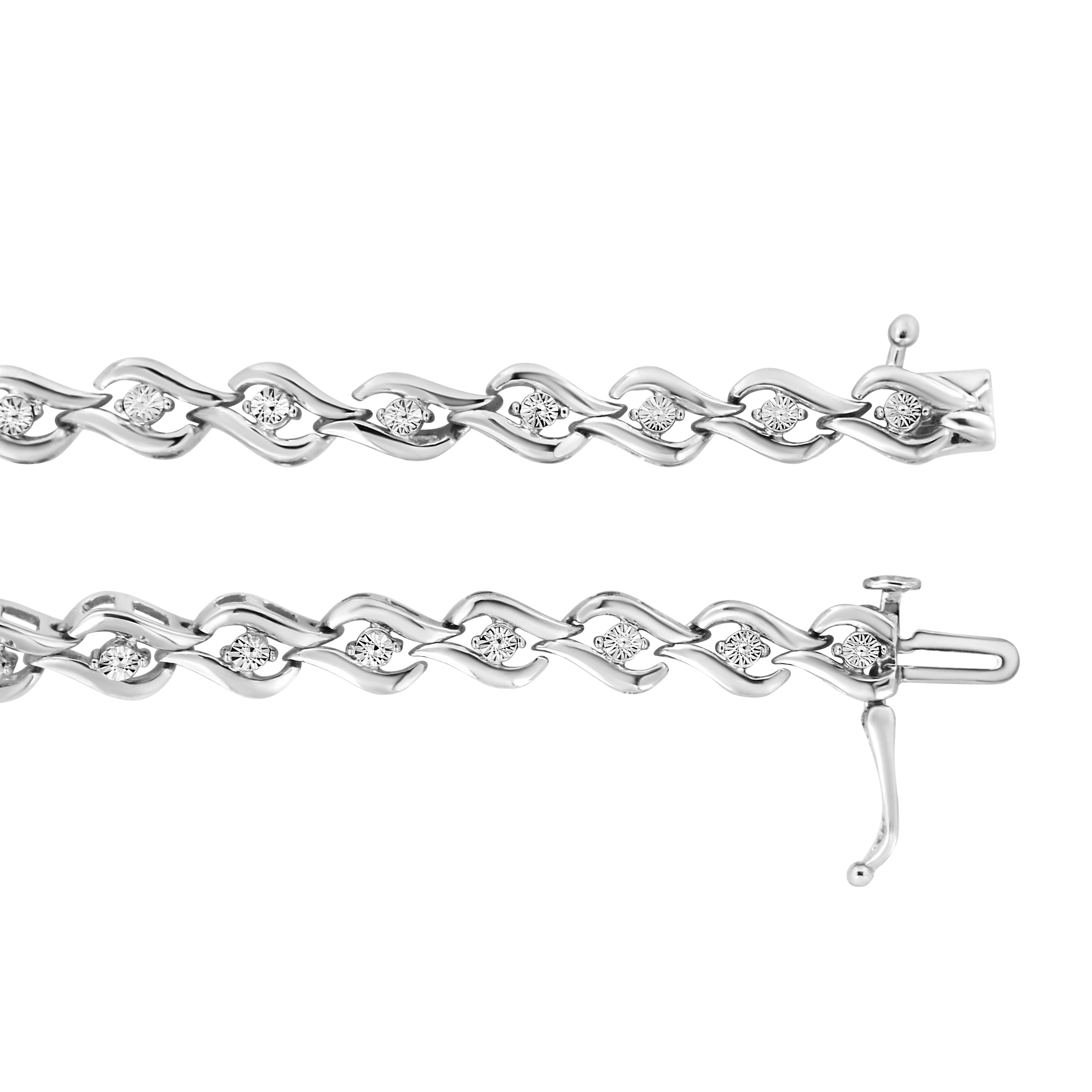.925 Sterling Silver 1/10 Cttw Round-Cut Diamond Links of Flame Bracelet (I-J Color, I3) - 7.25" - Image 8