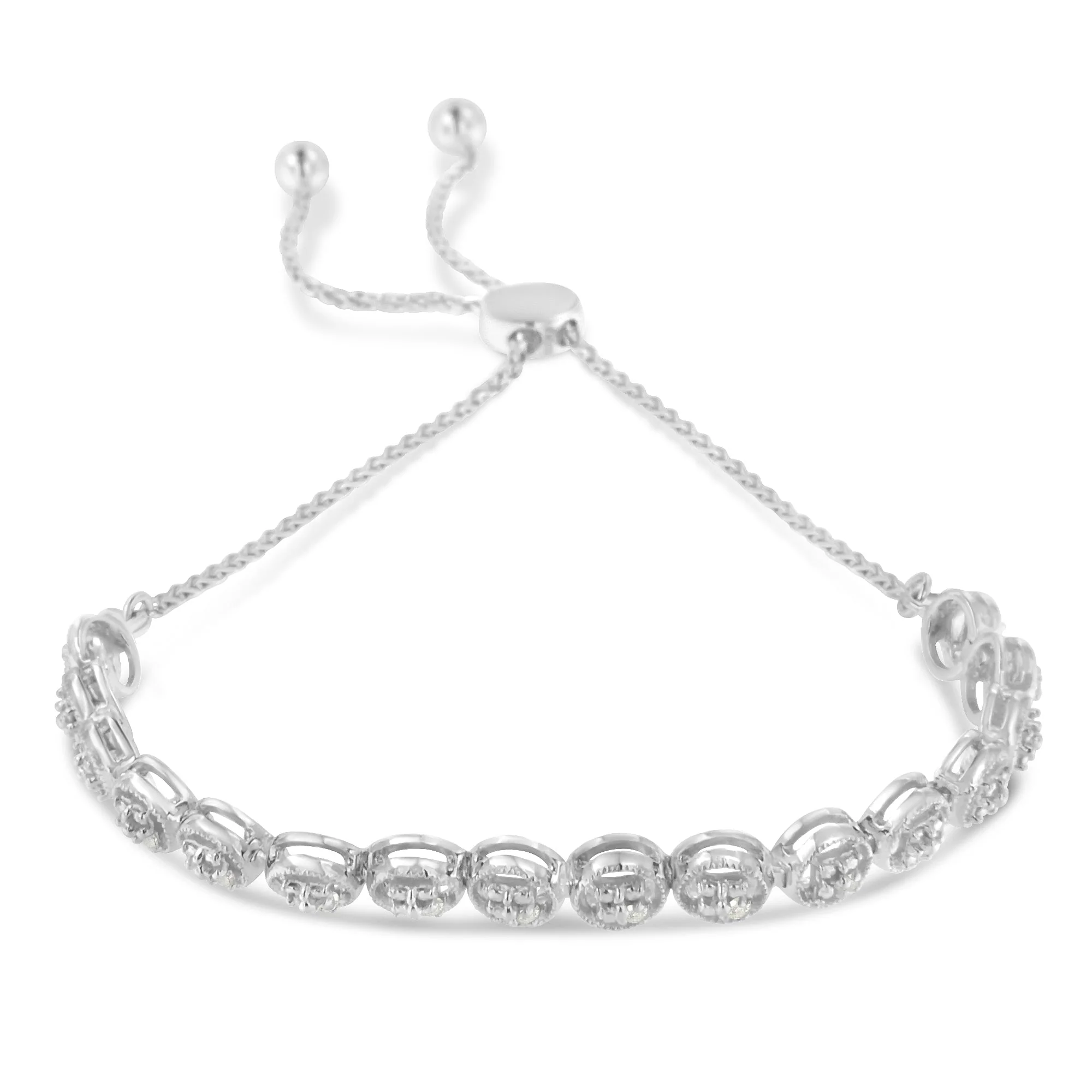 .925 Sterling Silver 1/10 Cttw Round Diamond Bolo Bracelet (I-J Color, I3 Clarity) - Image 2