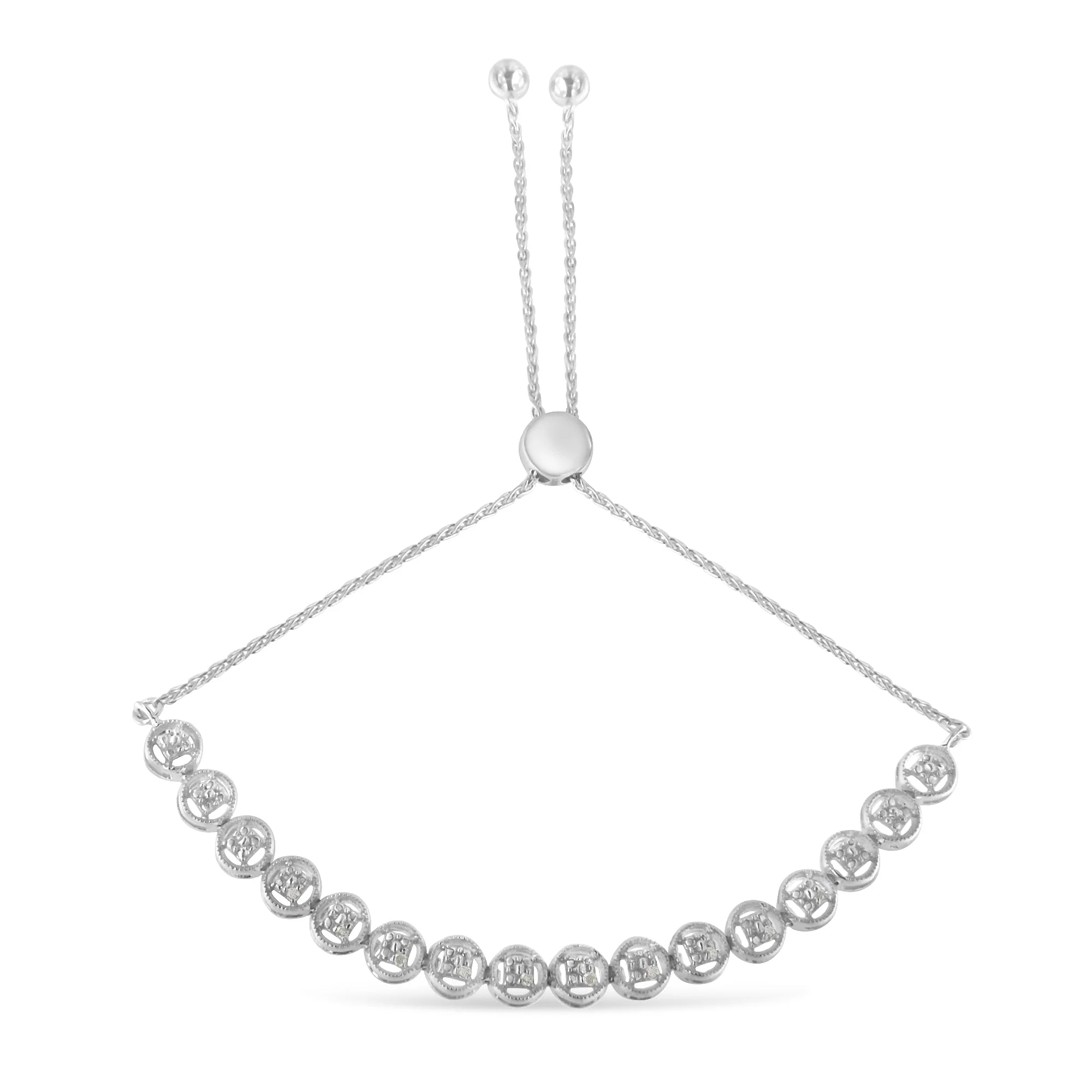 .925 Sterling Silver 1/10 Cttw Round Diamond Bolo Bracelet (I-J Color, I3 Clarity) - Image 4