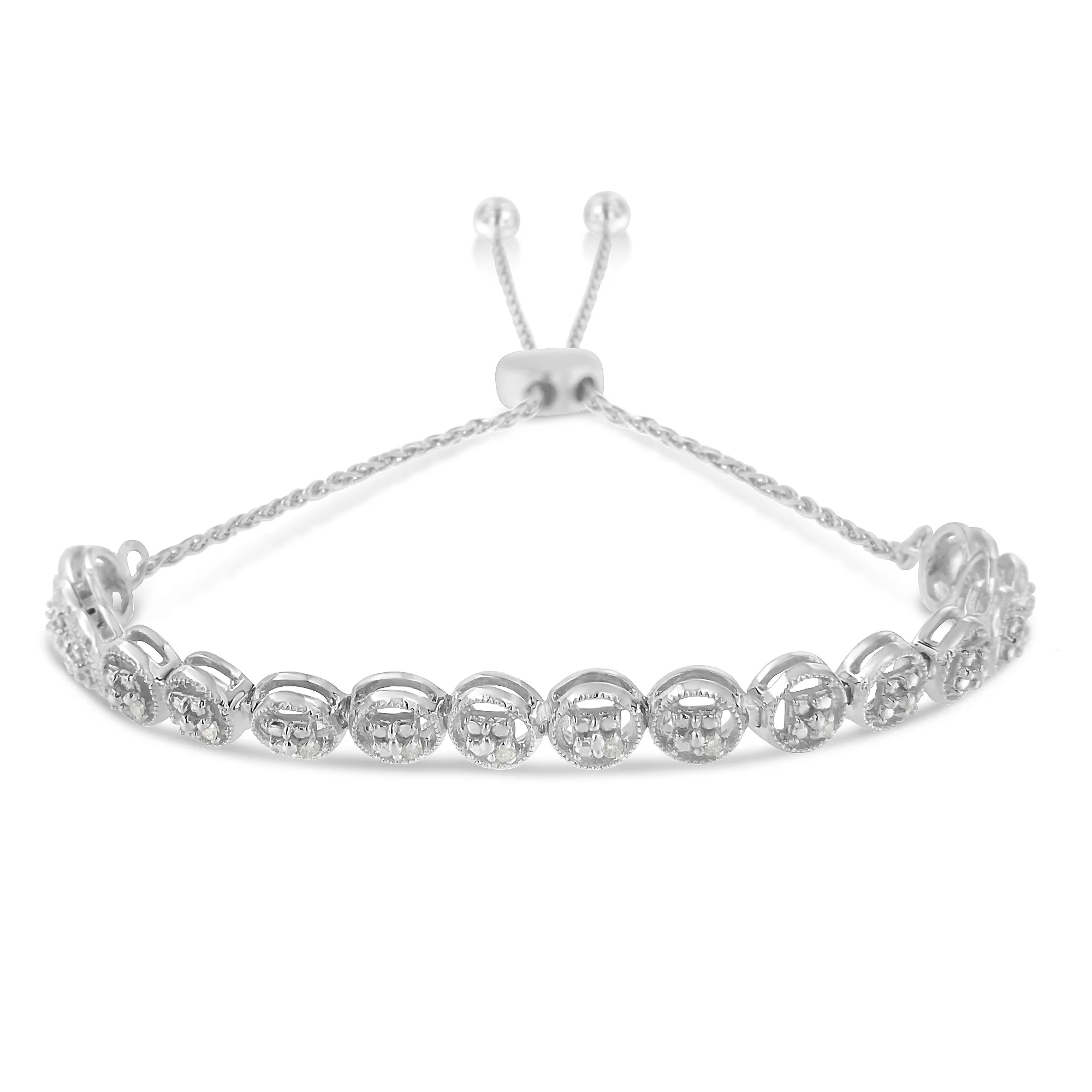 .925 Sterling Silver 1/10 Cttw Round Diamond Bolo Bracelet (I-J Color, I3 Clarity) - Image 5
