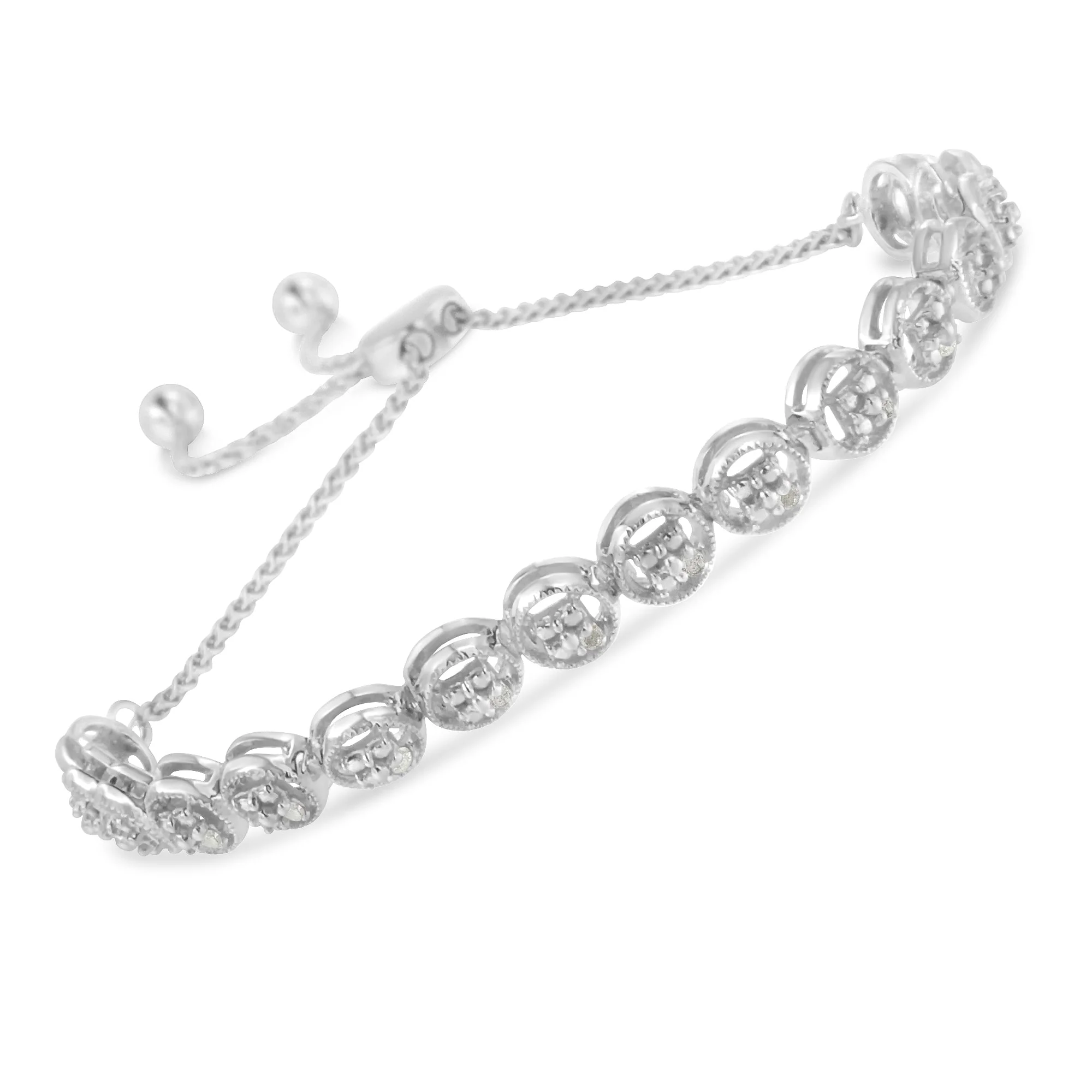 .925 Sterling Silver 1/10 Cttw Round Diamond Bolo Bracelet (I-J Color, I3 Clarity) - Image 7