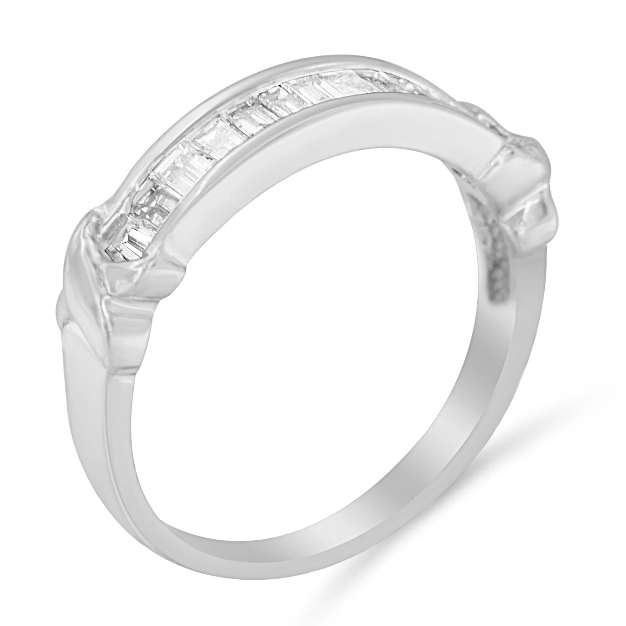 .925 Sterling Silver 1/2 Cttw Baguette Cut Diamond Channel Set X-Station Wedding Ring (H-I Color, I1-I2 Clarity) - Size 6-1/2 - Image 4
