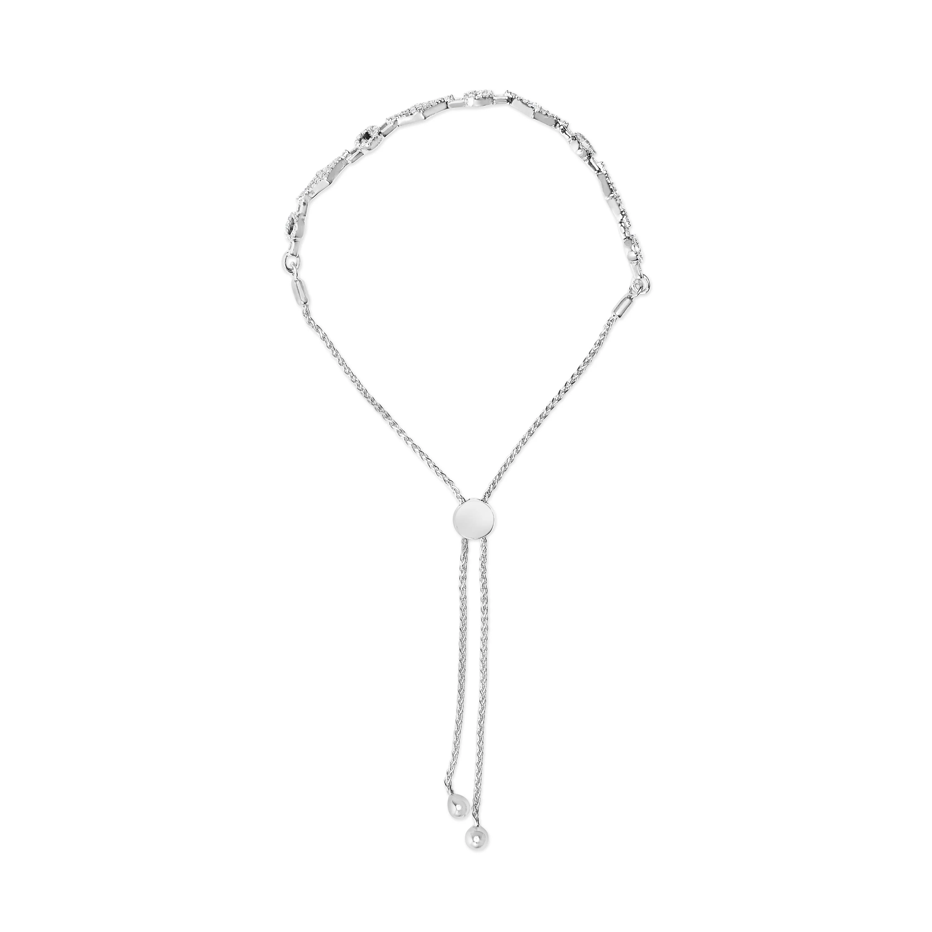 .925 Sterling Silver 1/2 Cttw Diamond Alternating Circle and Kite Link Adjustable Bolo Bracelet (I-J Color, I3 Clarity) - 4" to 10" Inches - Image 3