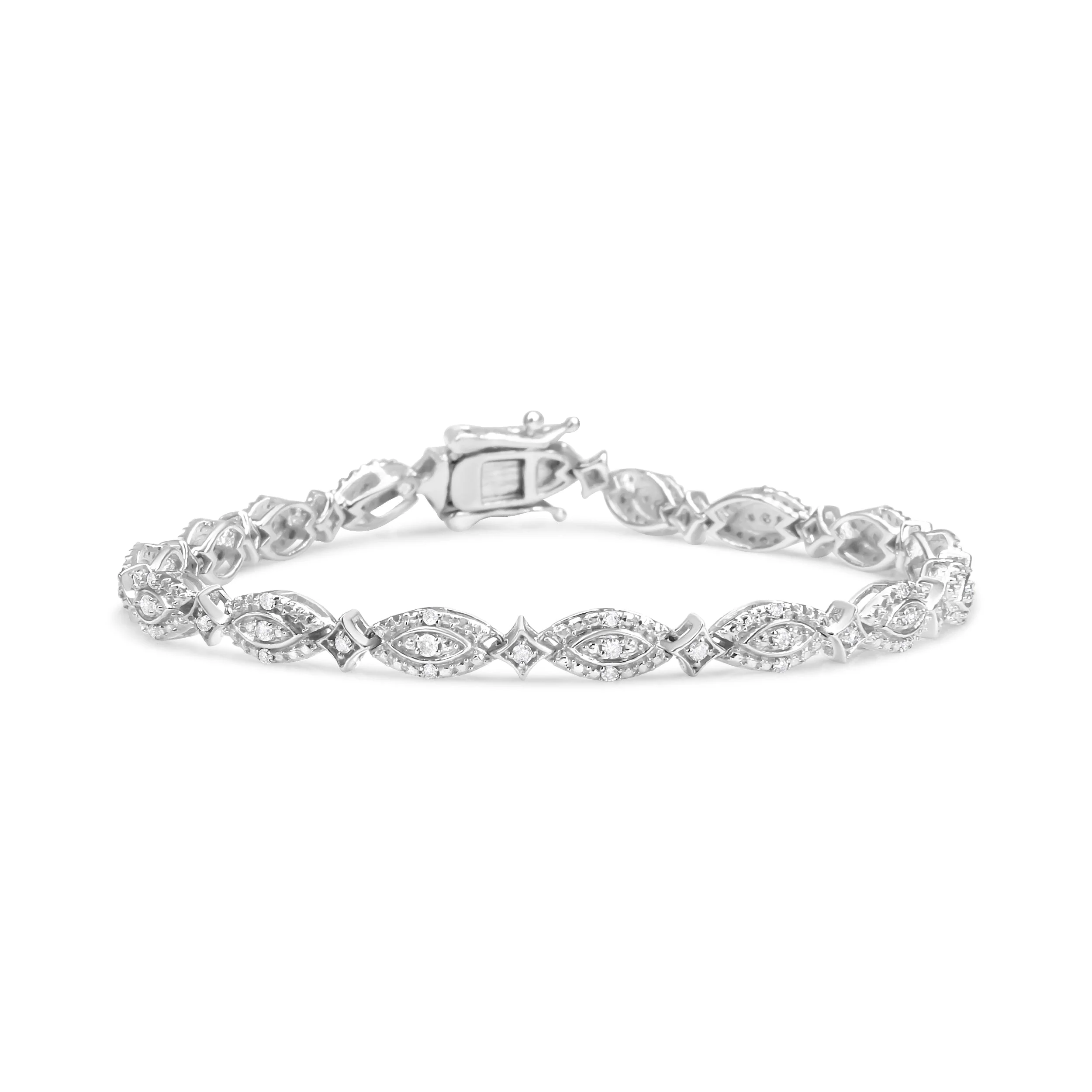 .925 Sterling Silver 1/2 Cttw Diamond Alternating Marquise and Starburst Shaped Link Bracelet (I-J Color, I2-I3 Clarity) - 7.25" - Image 4