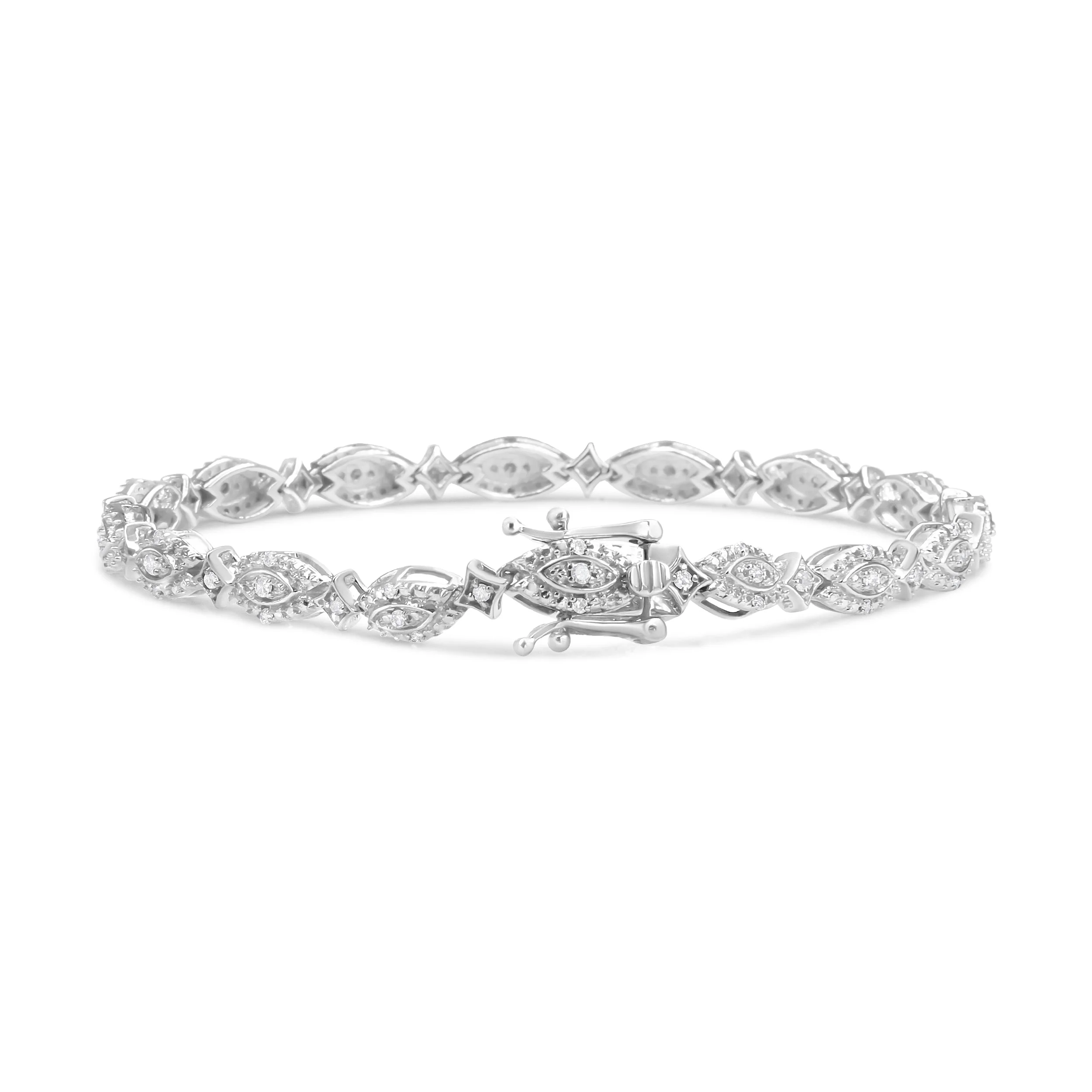 .925 Sterling Silver 1/2 Cttw Diamond Alternating Marquise and Starburst Shaped Link Bracelet (I-J Color, I2-I3 Clarity) - 7.25" - Image 5