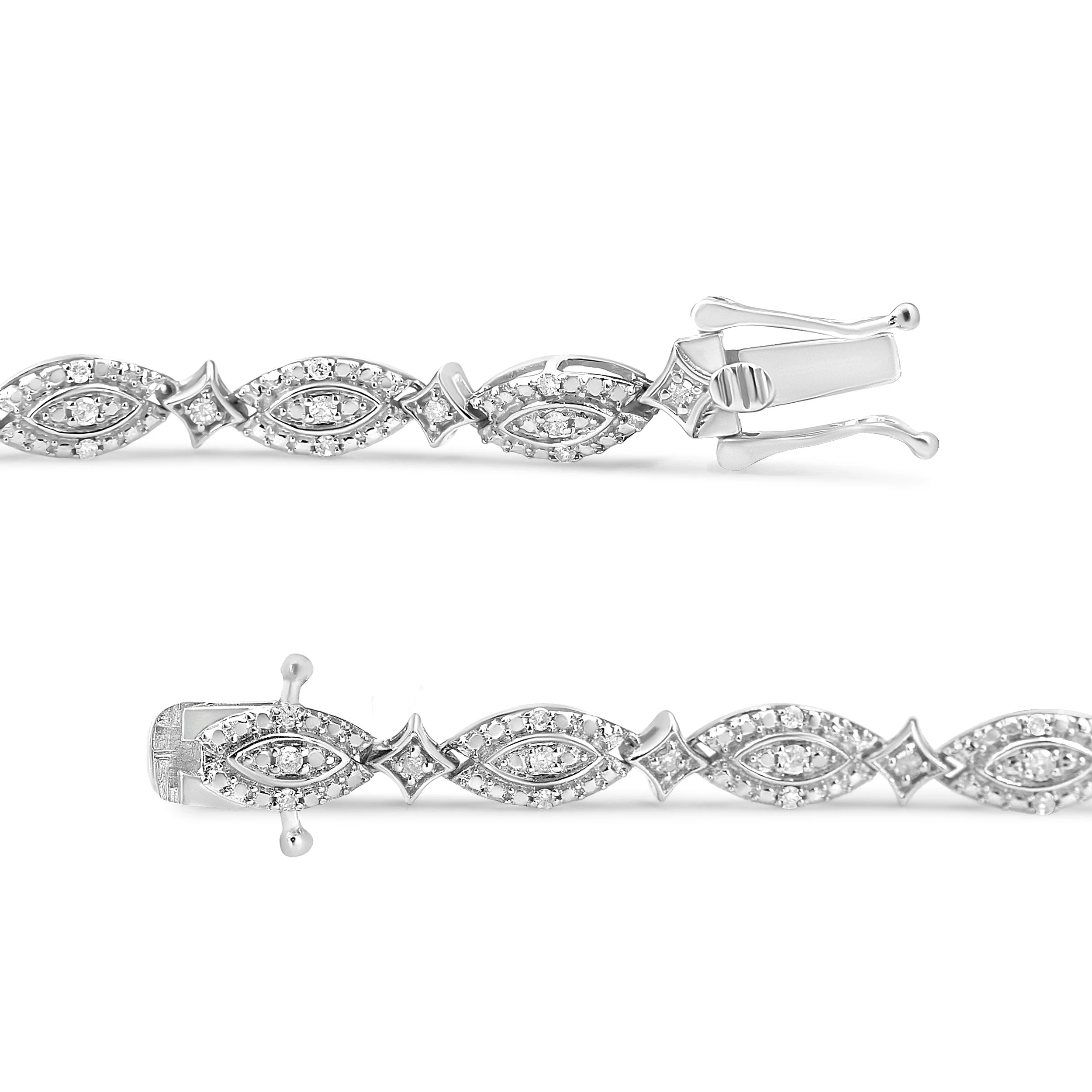 .925 Sterling Silver 1/2 Cttw Diamond Alternating Marquise and Starburst Shaped Link Bracelet (I-J Color, I2-I3 Clarity) - 7.25" - Image 6
