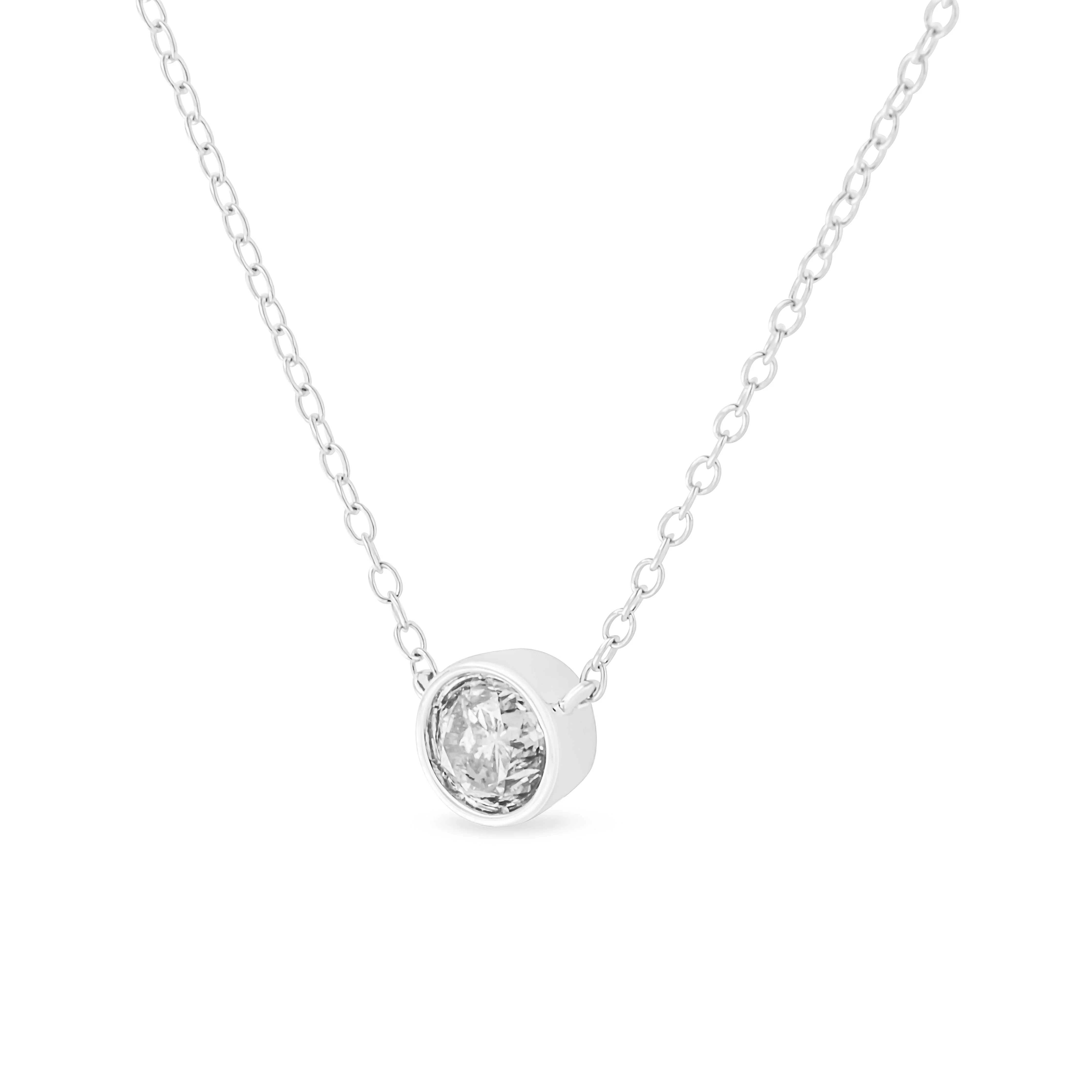 .925 Sterling Silver 1/2 Cttw Diamond Bezel 18" Pendant Necklace (I-J Color, I2-I3 Clarity) - Image 12
