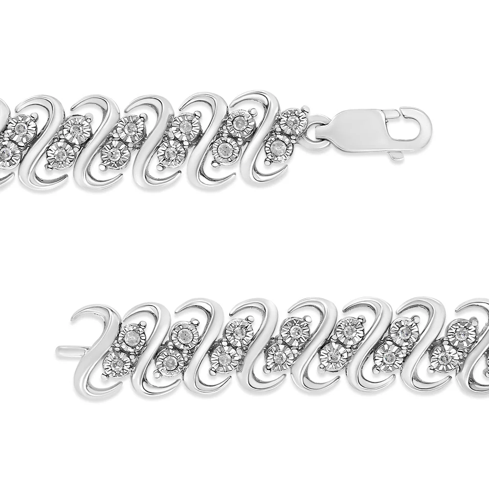 .925 Sterling Silver 1/2 Cttw Diamond Double Row S-Link Bracelet (I-J Color, I2-I3 Clarity) - 7.5" Inches - Image 3