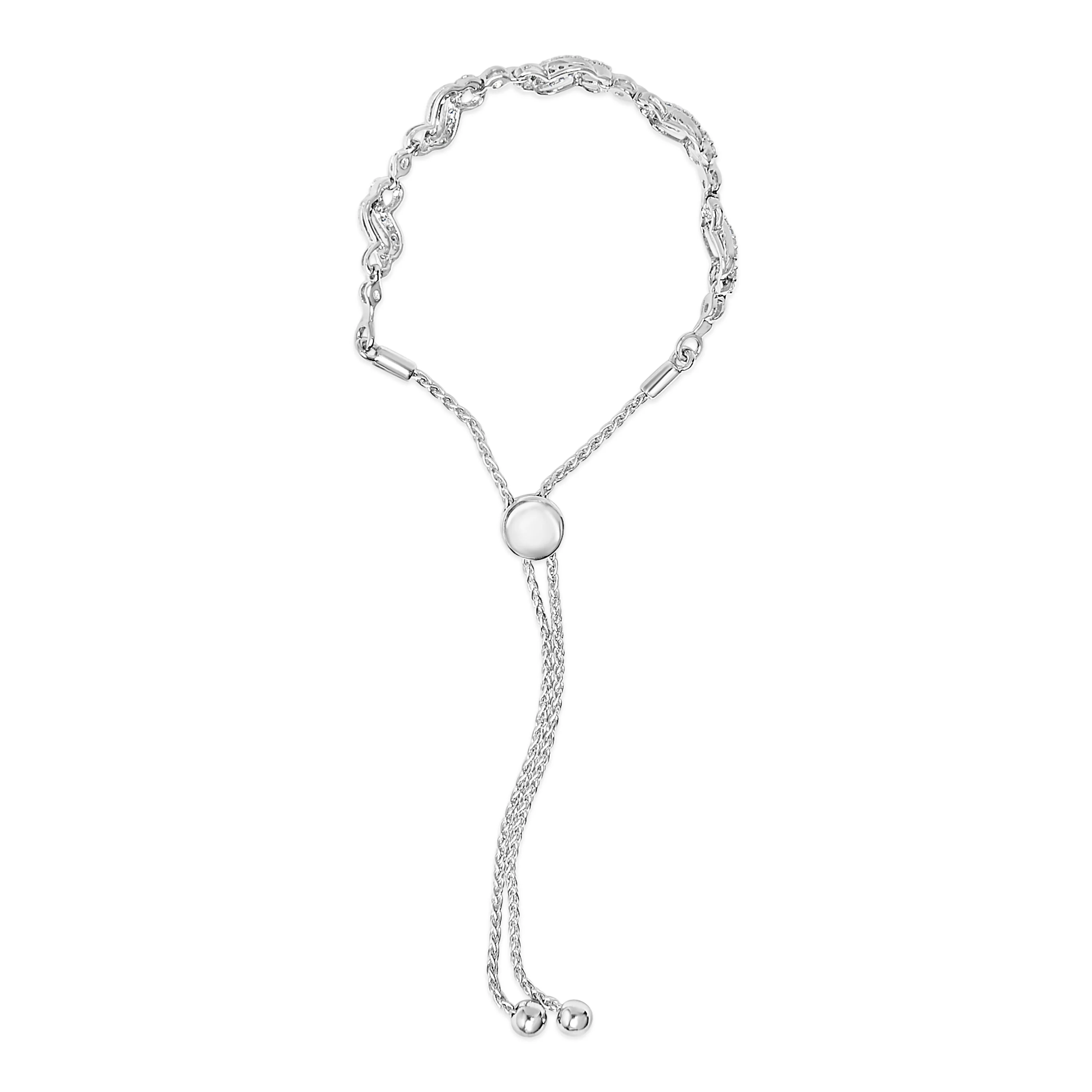 .925 Sterling Silver 1/2 Cttw Diamond Double Wave Bolo Bracelet - Image 3