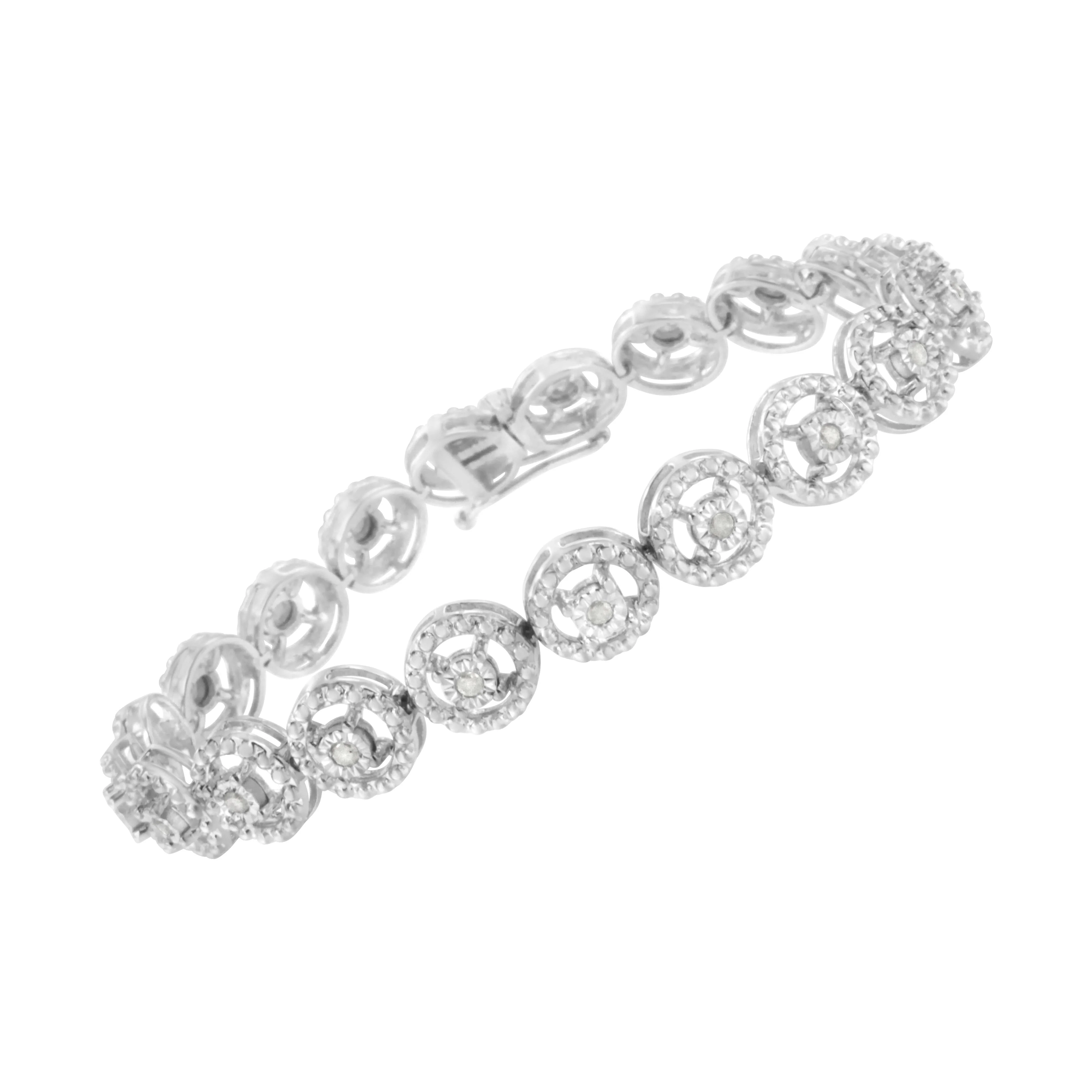 .925 Sterling Silver 1/2 Cttw Diamond Nested Circle Miracle Set Open Wheel 7" Fashion Link Bracelet (I-J Color, I3 Clarity) - Image 3