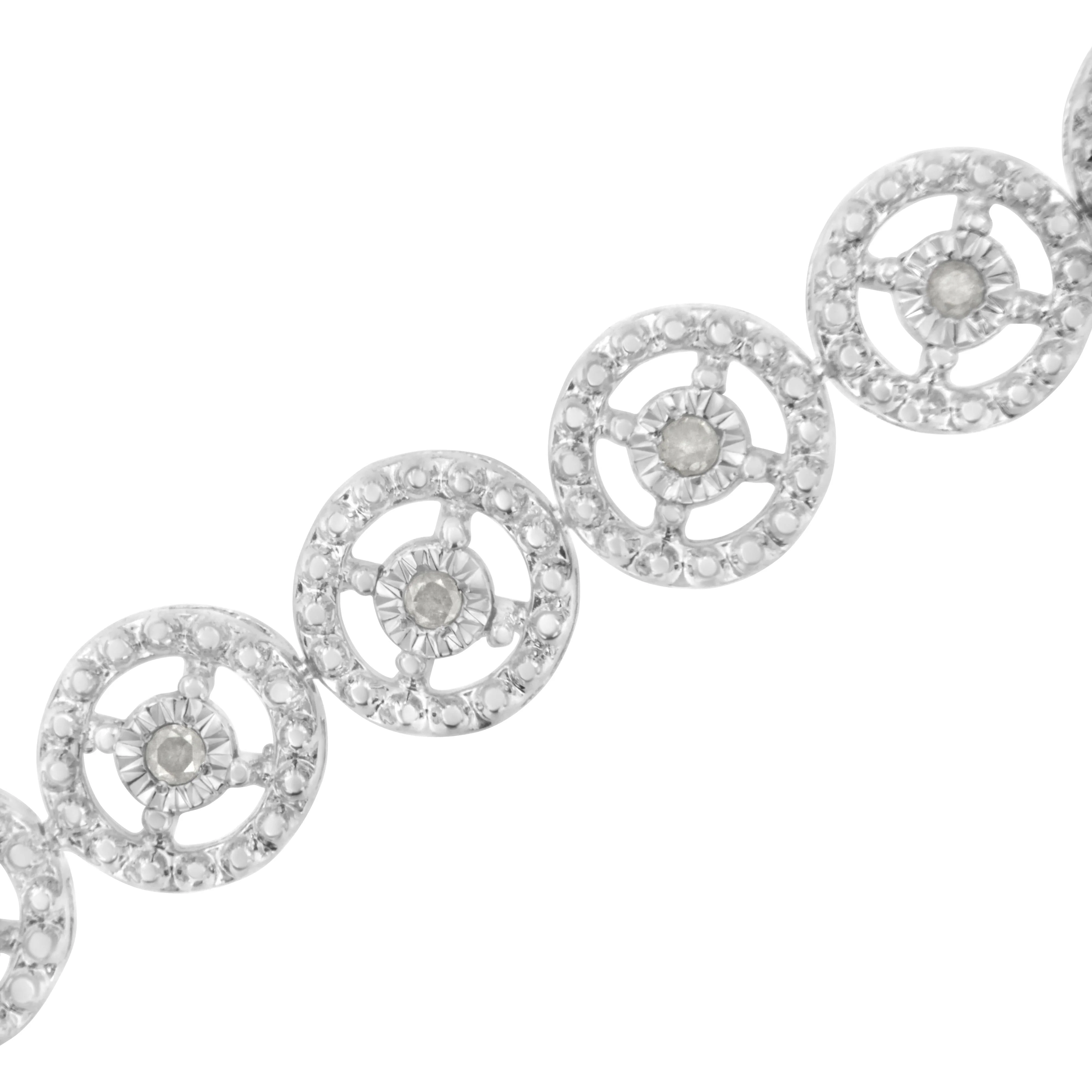 .925 Sterling Silver 1/2 Cttw Diamond Nested Circle Miracle Set Open Wheel 7" Fashion Link Bracelet (I-J Color, I3 Clarity) - Image 4