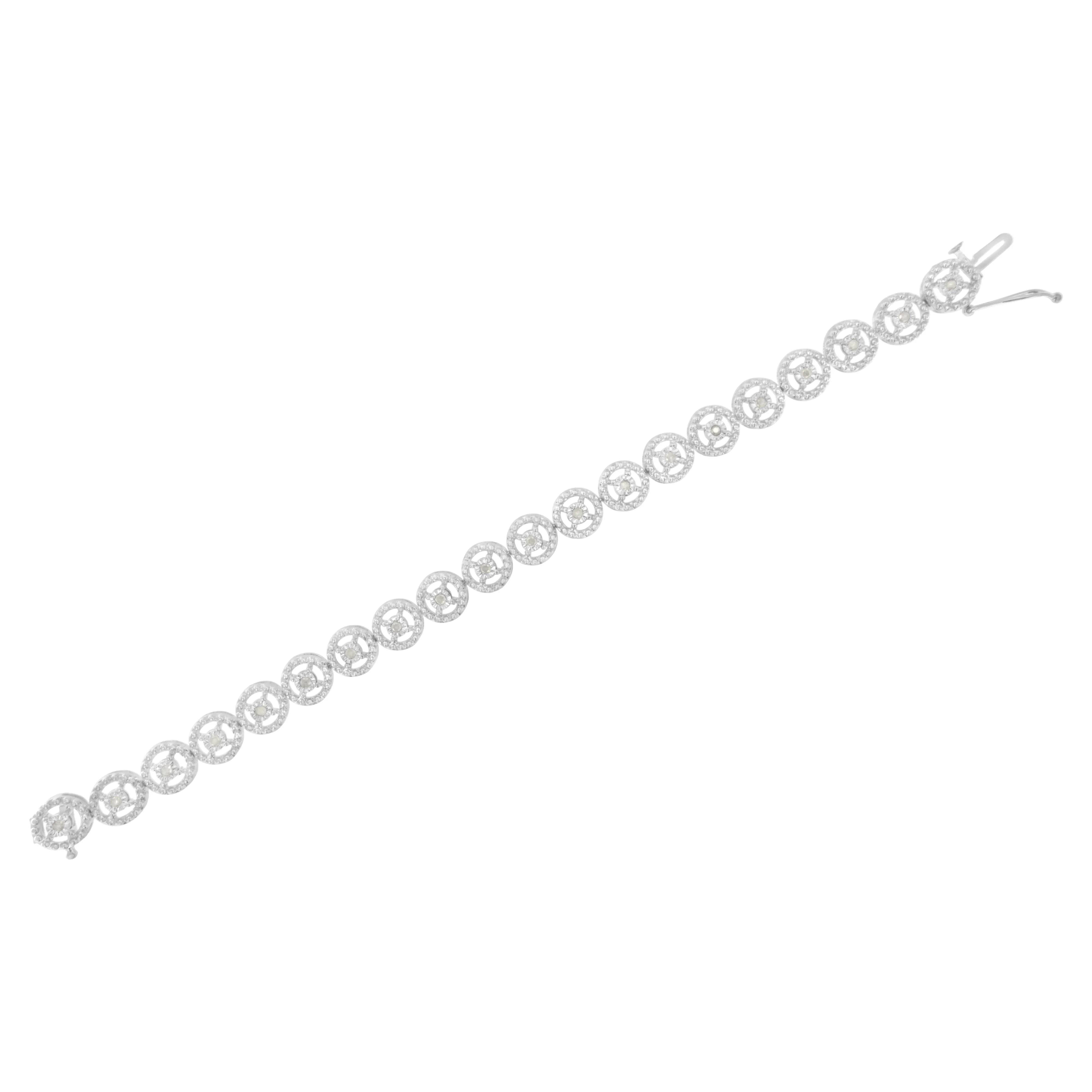 .925 Sterling Silver 1/2 Cttw Diamond Nested Circle Miracle Set Open Wheel 7" Fashion Link Bracelet (I-J Color, I3 Clarity) - Image 5