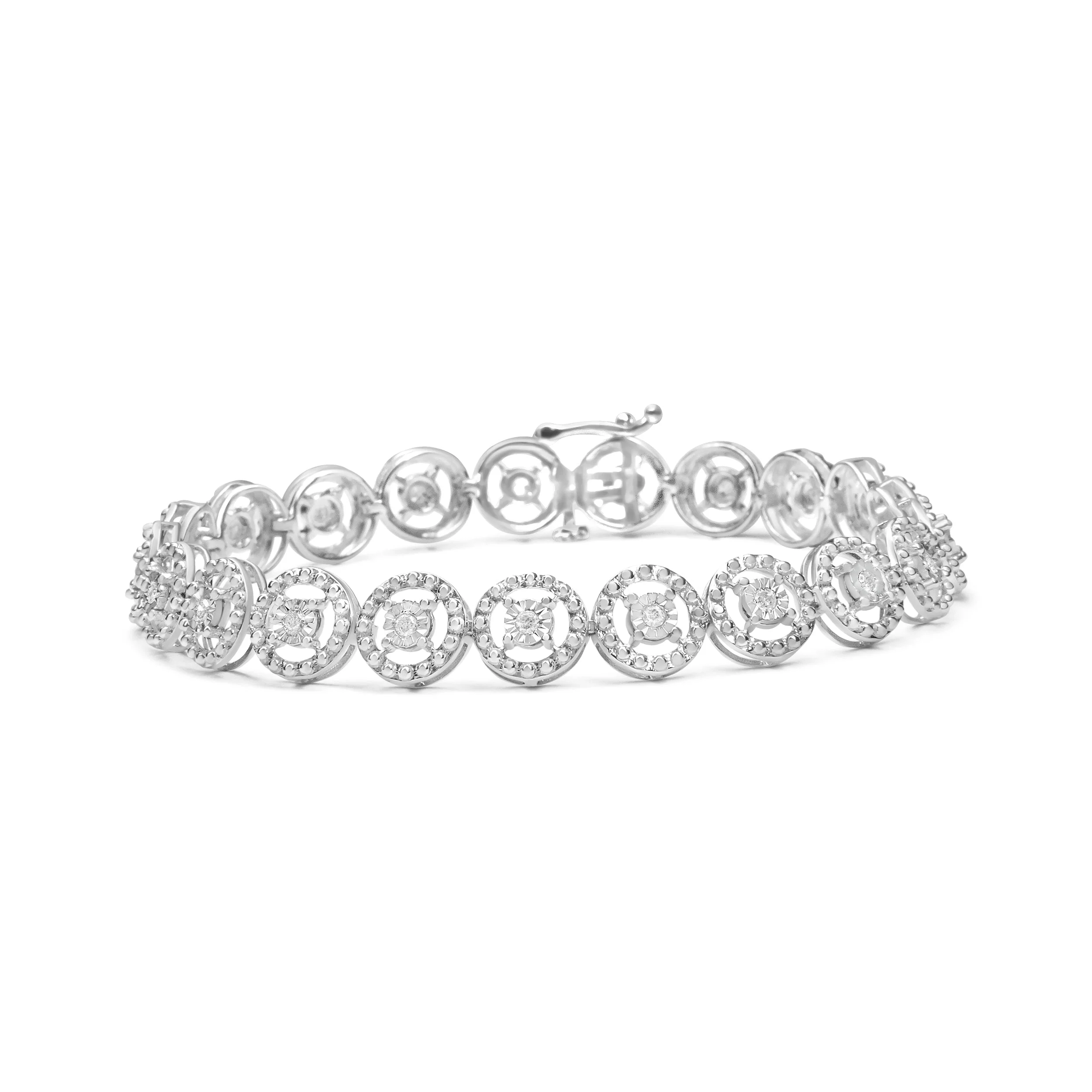 .925 Sterling Silver 1/2 Cttw Diamond Nested Circle Miracle Set Open Wheel 7" Fashion Link Bracelet (I-J Color, I3 Clarity) - Image 6