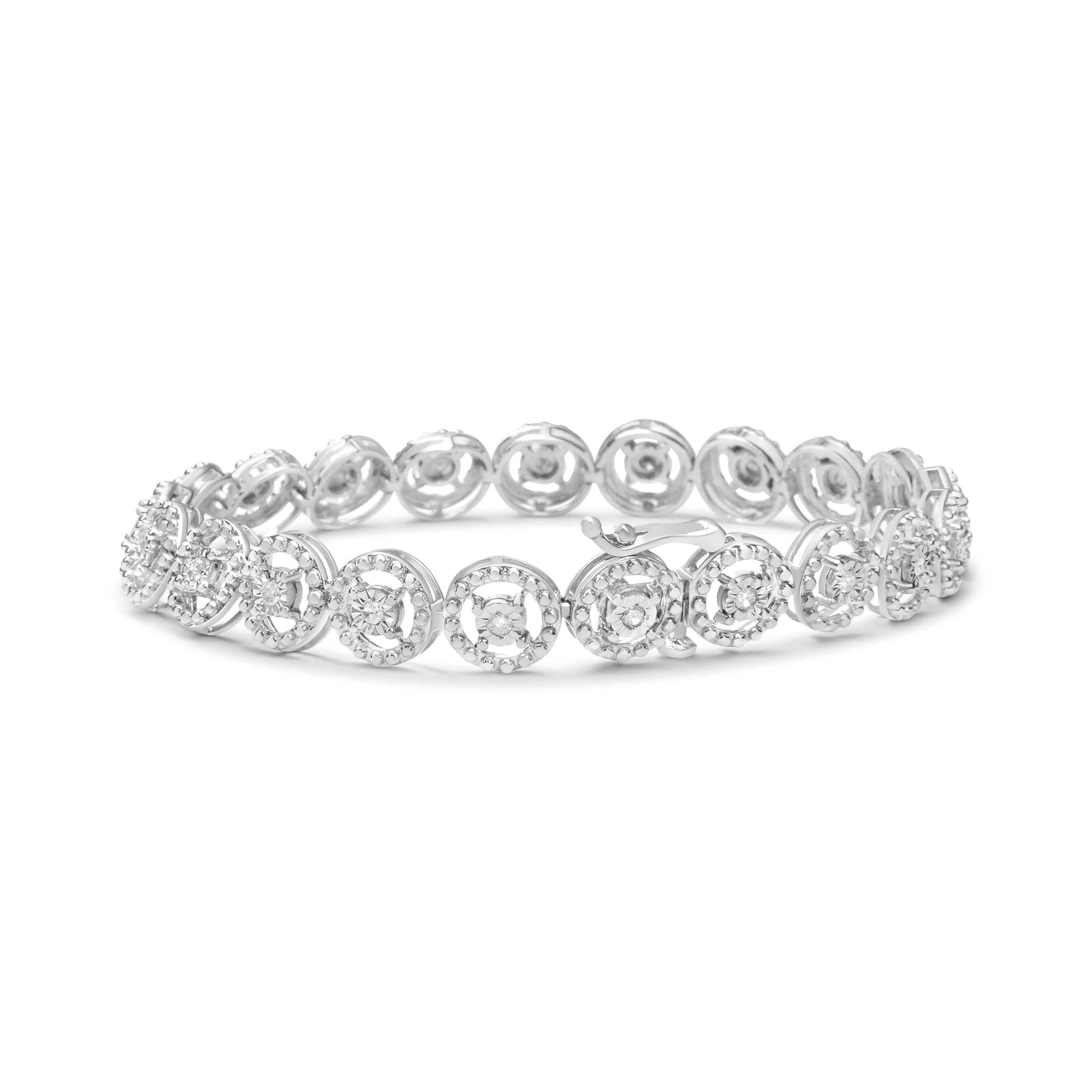 .925 Sterling Silver 1/2 Cttw Diamond Nested Circle Miracle Set Open Wheel 7" Fashion Link Bracelet (I-J Color, I3 Clarity) - Image 7