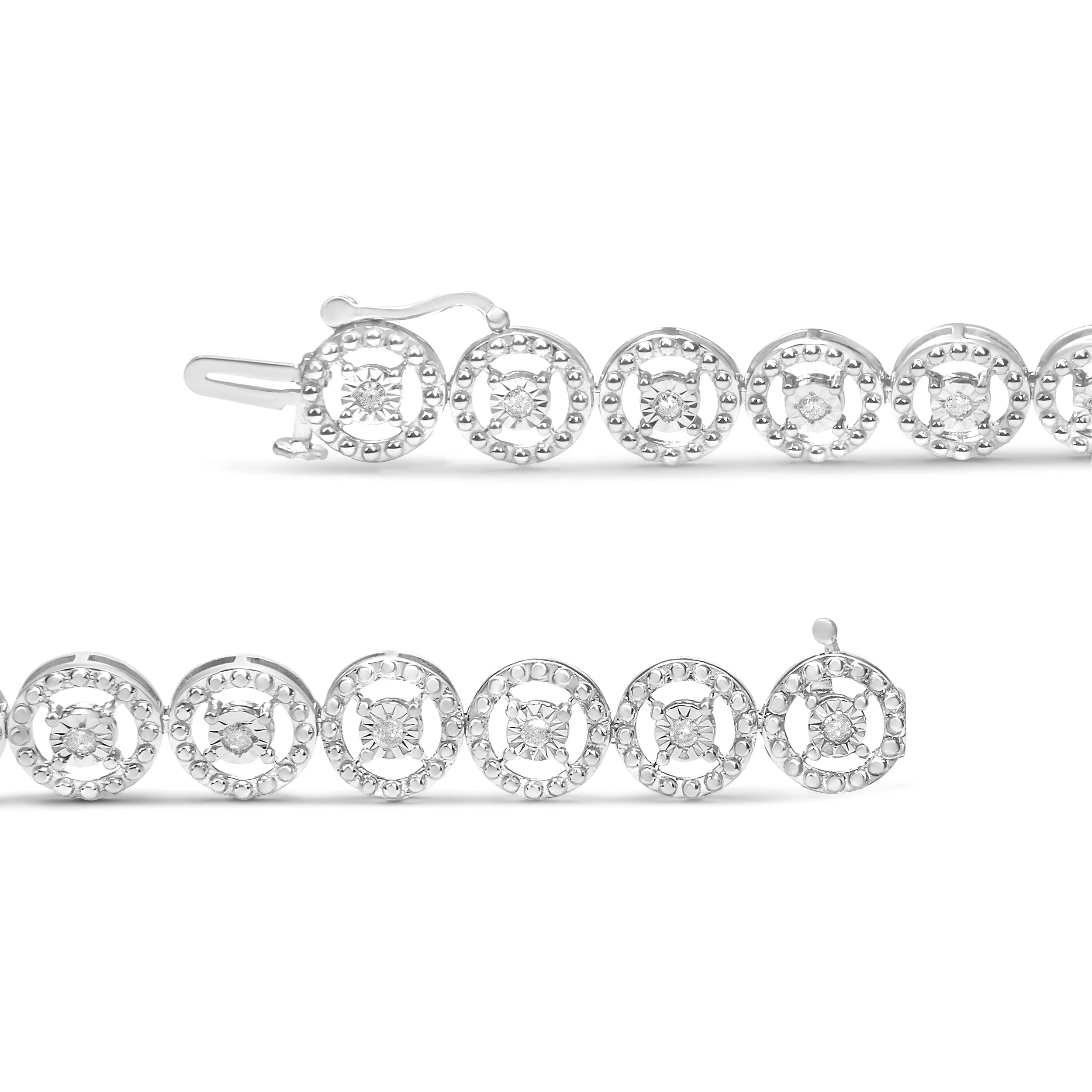.925 Sterling Silver 1/2 Cttw Diamond Nested Circle Miracle Set Open Wheel 7" Fashion Link Bracelet (I-J Color, I3 Clarity) - Image 8