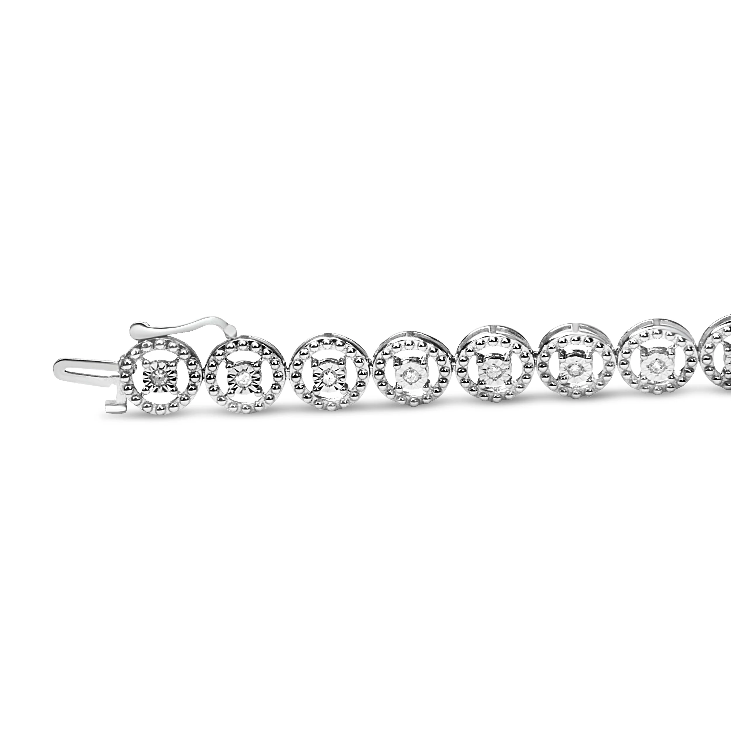 .925 Sterling Silver 1/2 Cttw Diamond Nested Circle Miracle Set Open Wheel 7" Fashion Link Bracelet (I-J Color, I3 Clarity) - Image 9