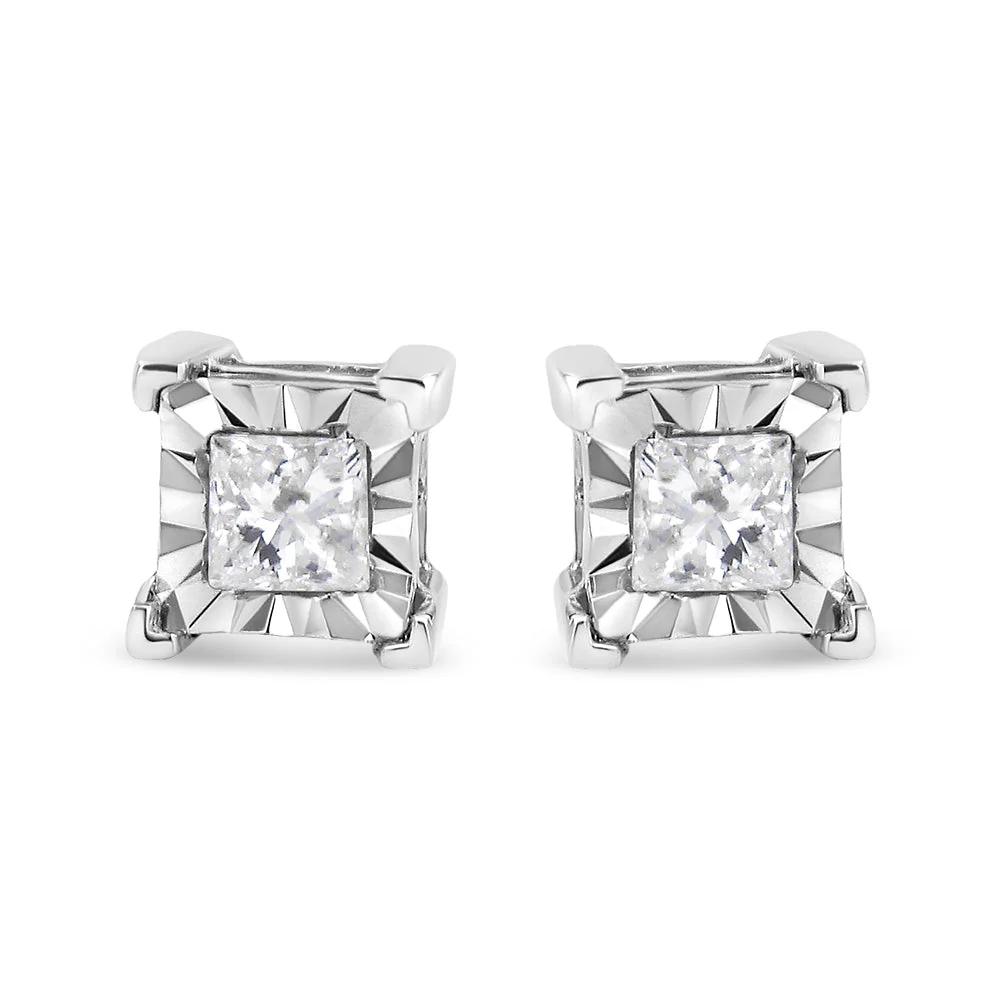 .925 Sterling Silver 1/2 Cttw Miracle Set Princess-cut Diamond Solitaire Stud Earrings (H-I Color, I1-I2 Clarity) - Image 2