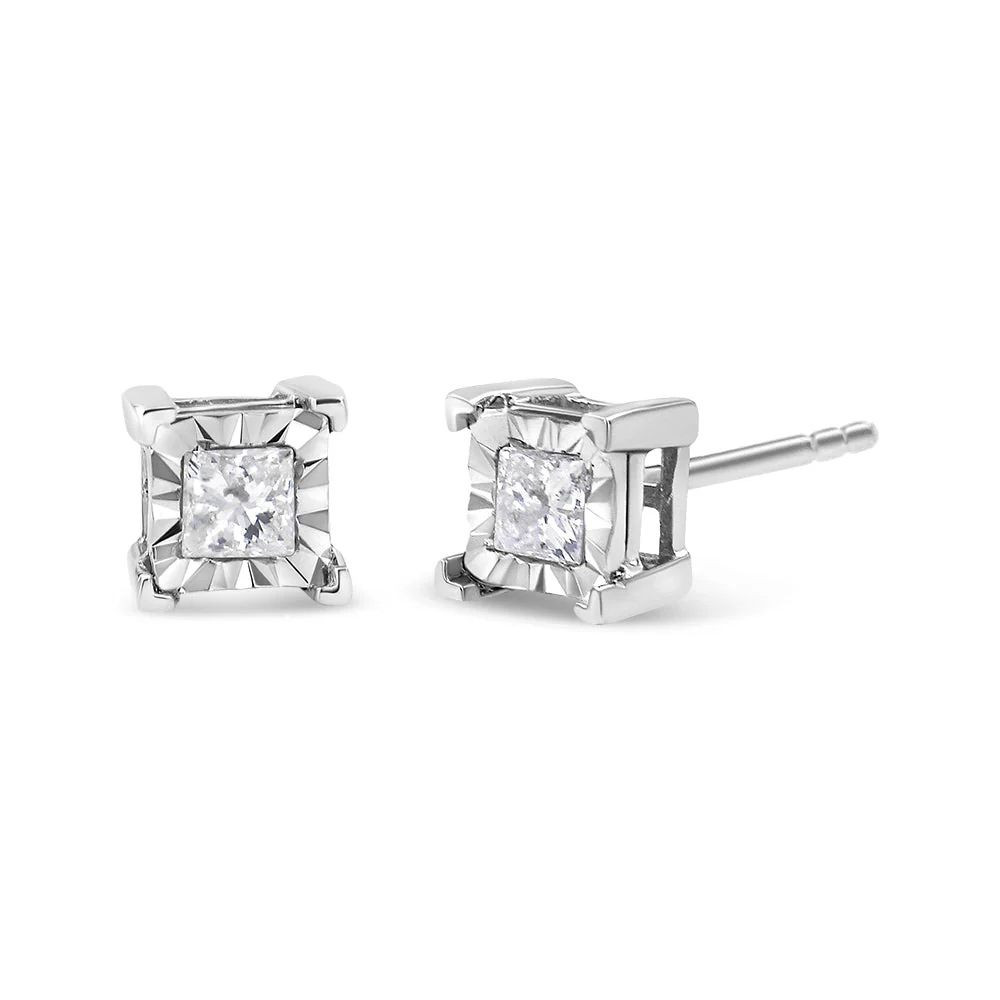 .925 Sterling Silver 1/2 Cttw Miracle Set Princess-cut Diamond Solitaire Stud Earrings (H-I Color, SI2-I1 Clarity) - Image 4