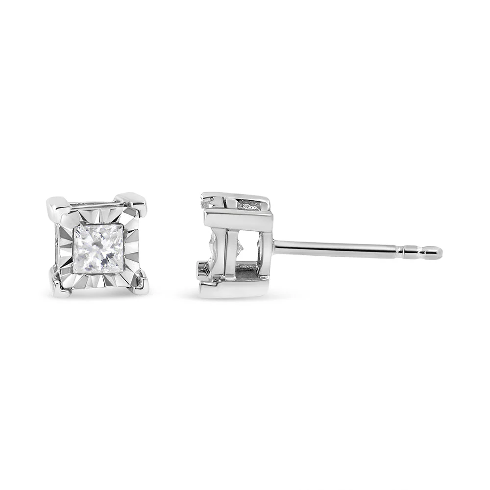 .925 Sterling Silver 1/2 Cttw Miracle Set Princess-cut Diamond Solitaire Stud Earrings (H-I Color, SI2-I1 Clarity) - Image 6
