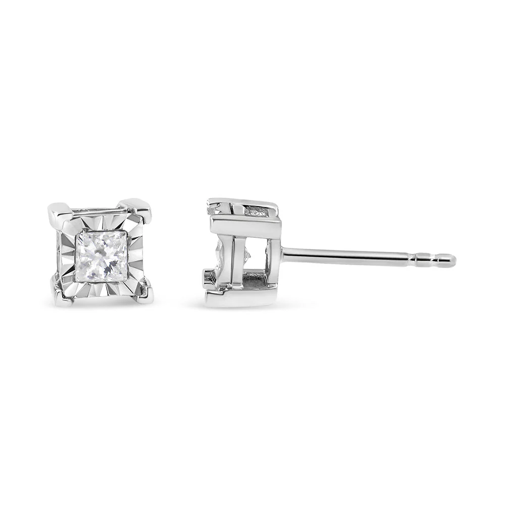 .925 Sterling Silver 1/2 Cttw Miracle Set Princess-cut Diamond Solitaire Stud Earrings (I-J Color, SI1-SI2 Clarity) - Image 3