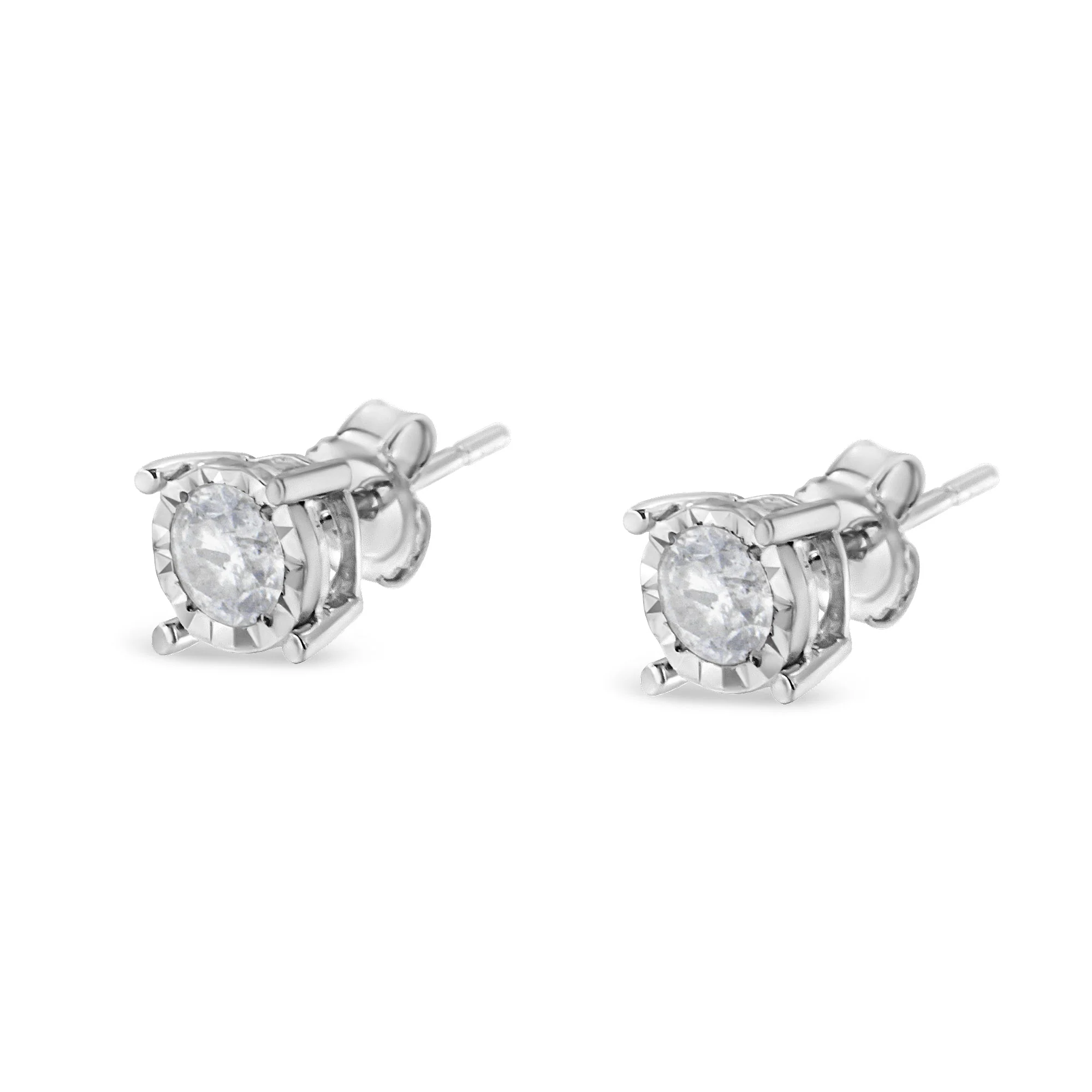 .925 Sterling Silver 1/2 Cttw Near Colorless Round Brilliant-Cut Diamond Miracle-Set Stud Earrings (H-I Color, I2-I3 Clarity) - Image 4
