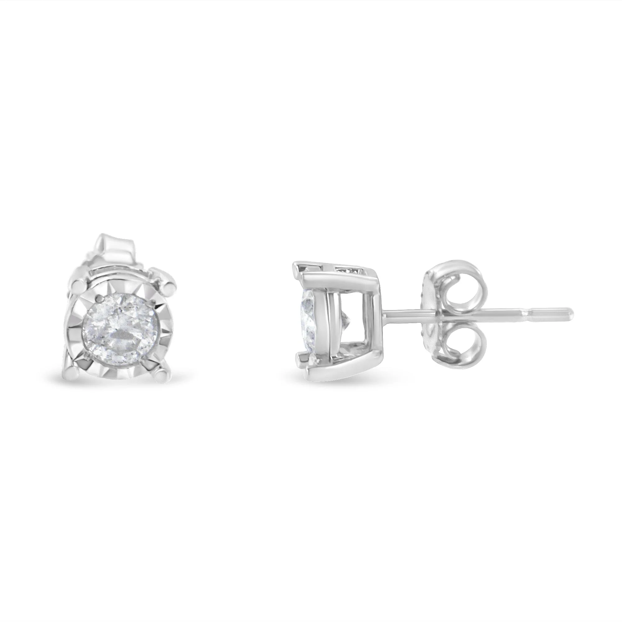 .925 Sterling Silver 1/2 Cttw Near Colorless Round Brilliant-Cut Diamond Miracle-Set Stud Earrings (H-I Color, I2-I3 Clarity) - Image 6
