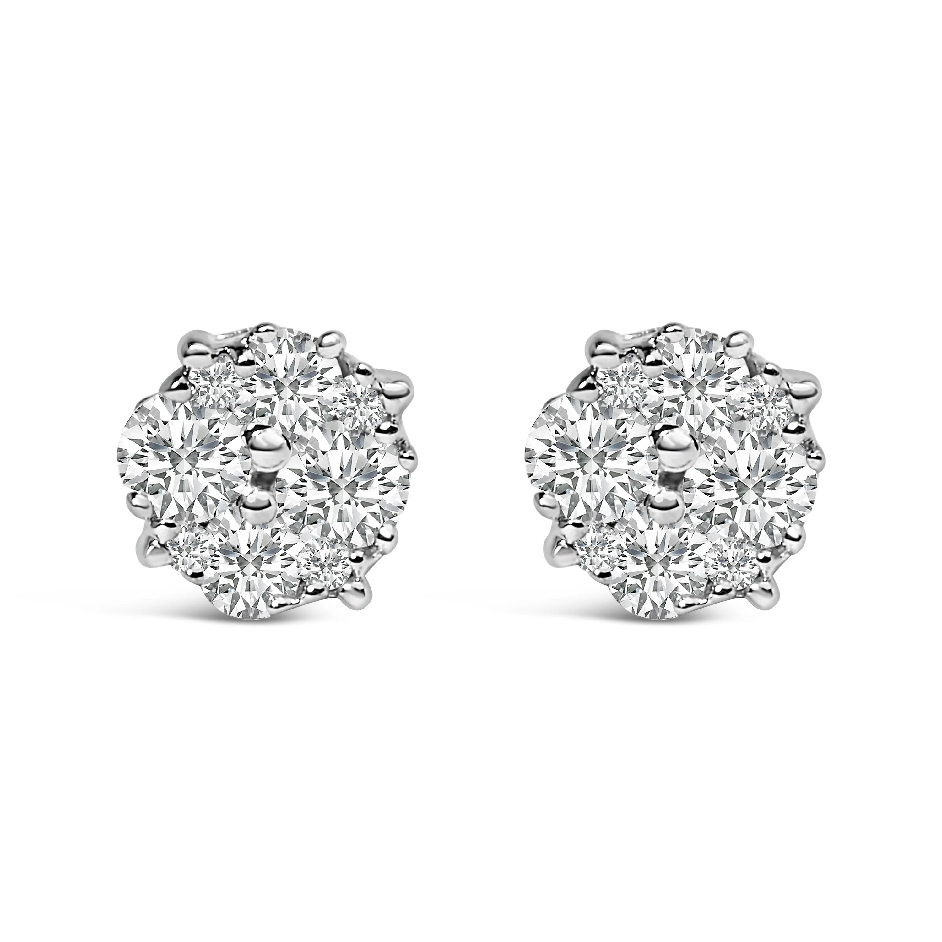 .925 Sterling Silver 1/2 cttw Prong Set Round-Cut Diamond Cluster Stud Earring (I-J Color, I2-I3 Clarity) - Image 36